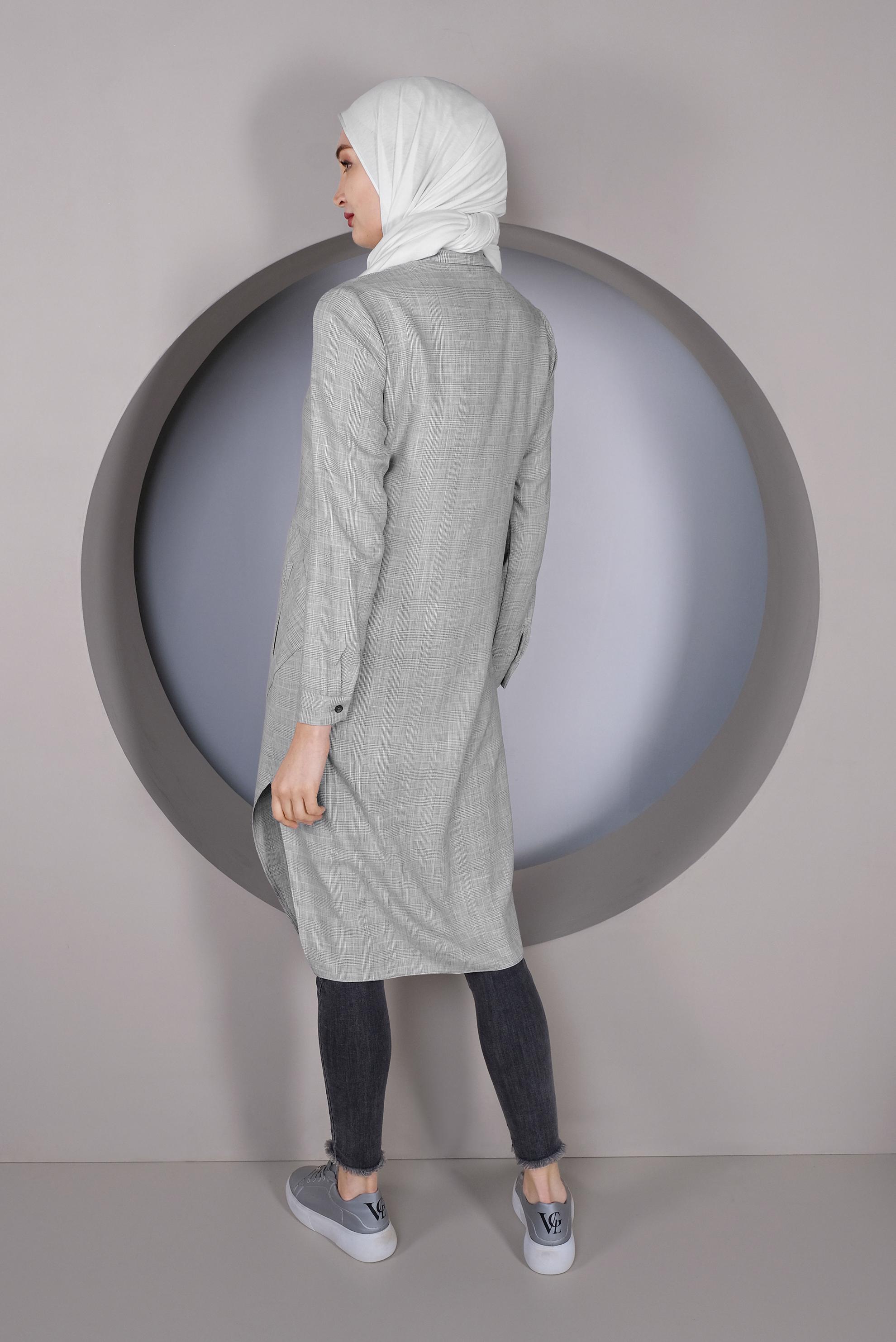 Tesettür giyim GRİ DÜĞMELİ UZUN TUNİK 41343