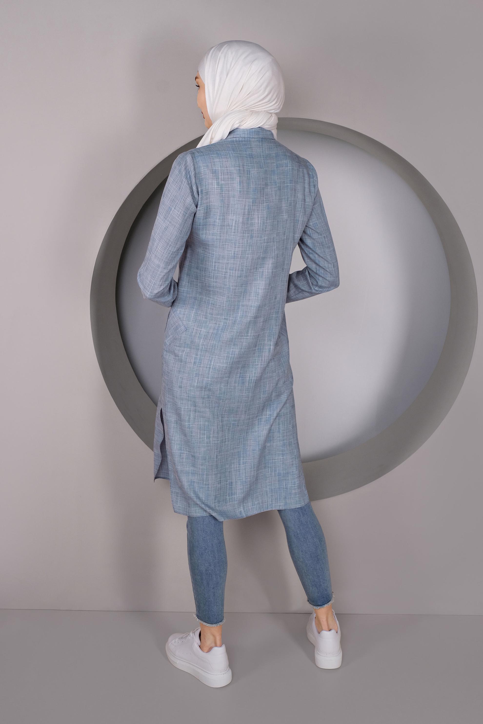 Tesettür giyim LACİVERT DÜĞMELİ UZUN TUNİK 41343