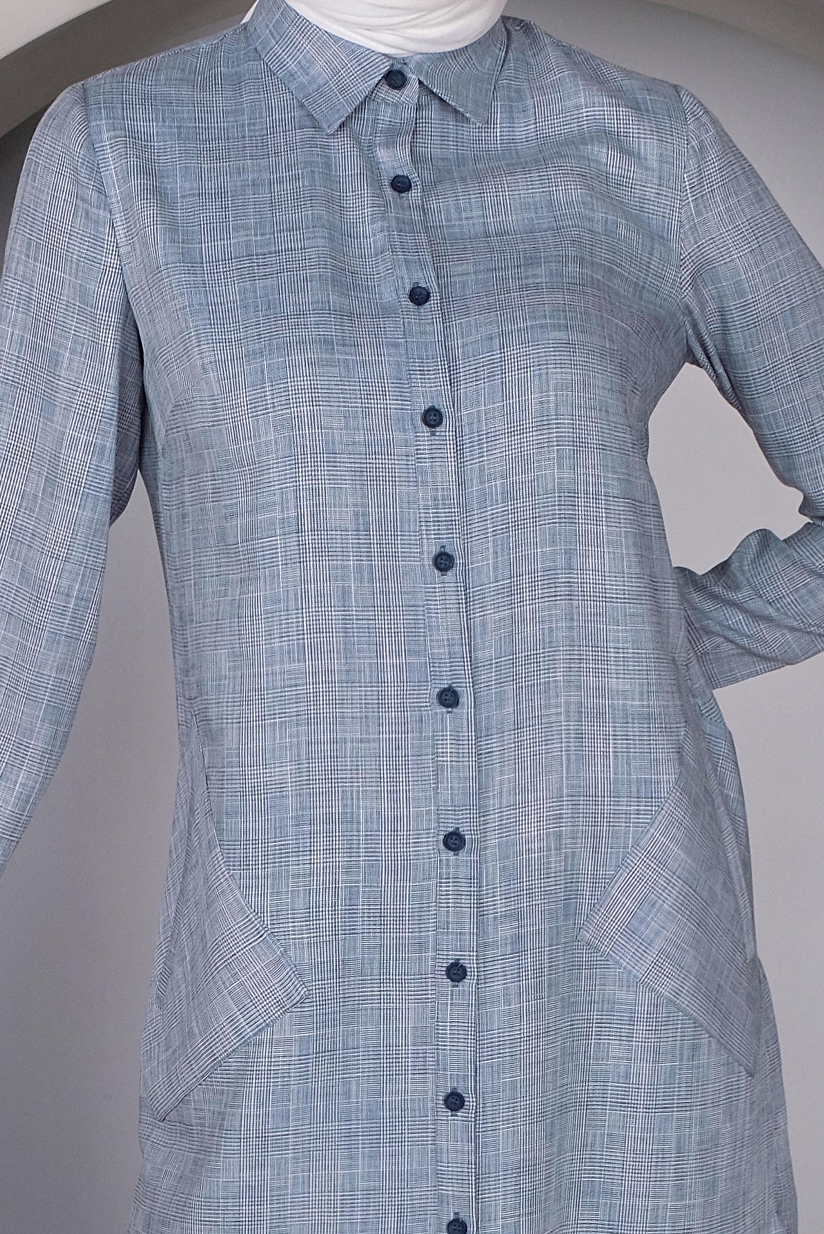 Tesettür giyim LACİVERT DÜĞMELİ UZUN TUNİK 41343