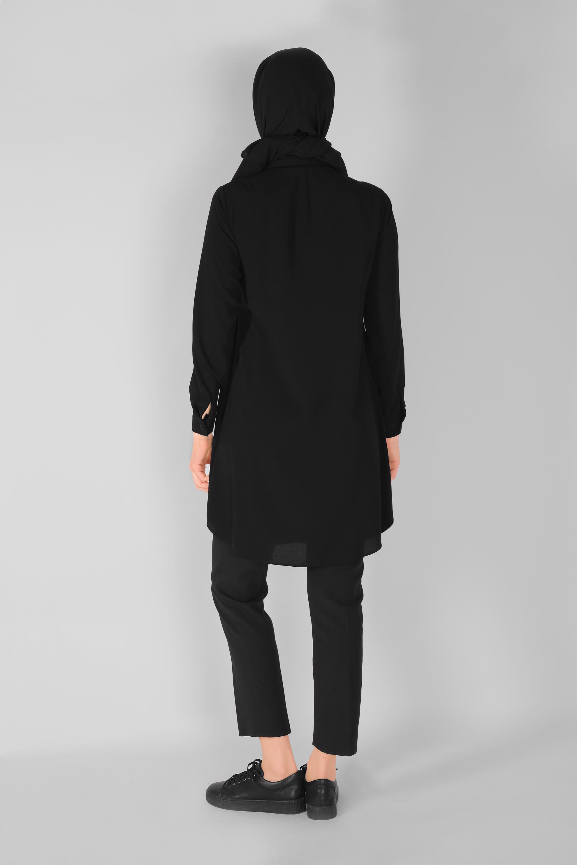 Tesettür giyim SİYAH GİZLİ DÜĞMELİ PARÇA DETAYLI TUNİK 41344