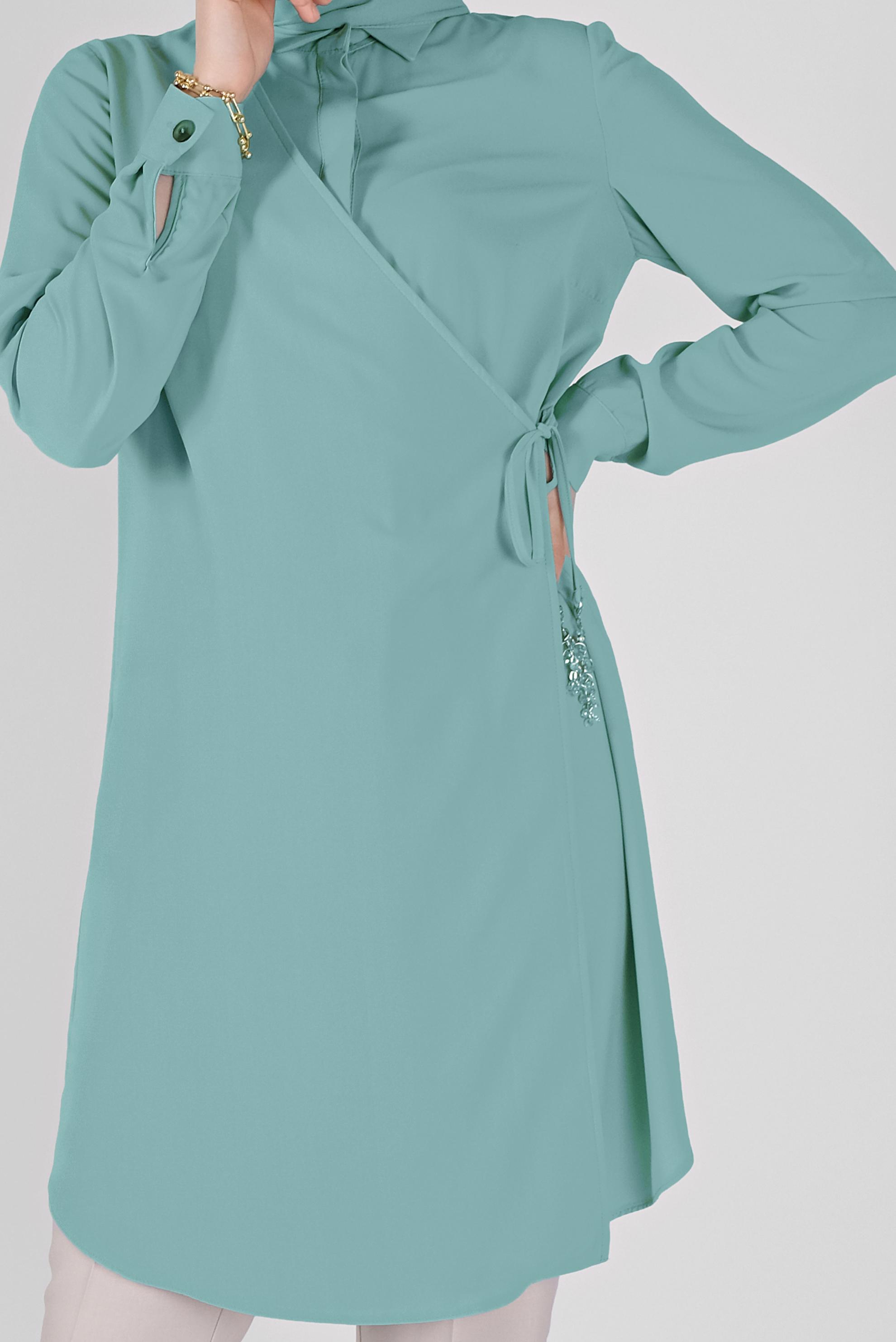 Tesettür giyim MAVİ GİZLİ DÜĞMELİ PARÇA DETAYLI TUNİK 41344