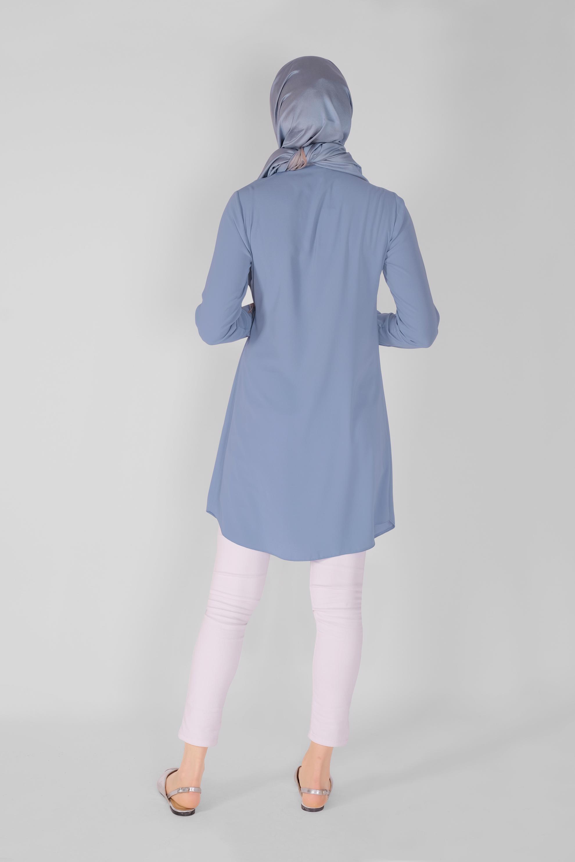 Tesettür giyim MAVİ GİZLİ DÜĞMELİ PARÇA DETAYLI TUNİK 41344