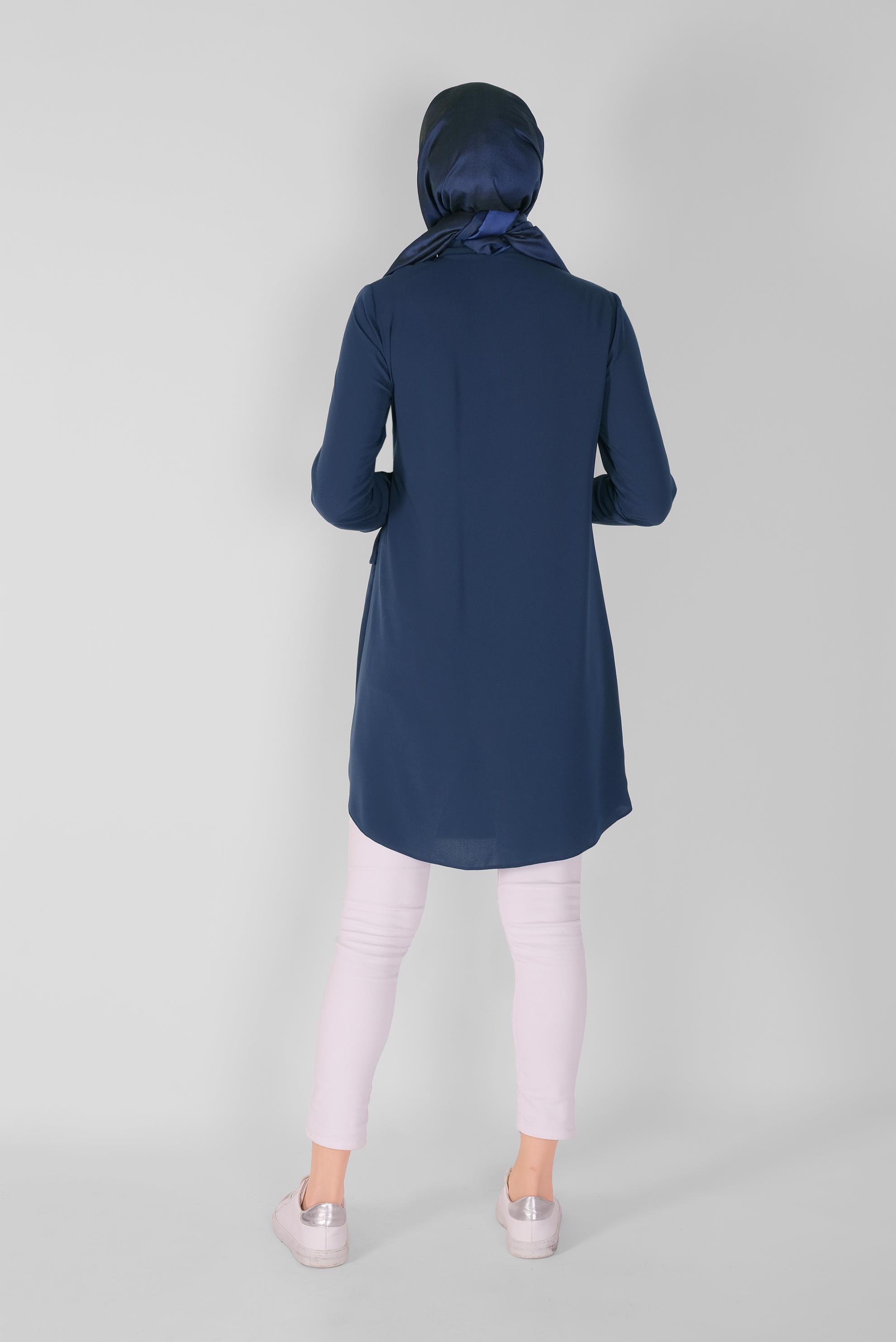 Tesettür giyim LACİVERT GİZLİ DÜĞMELİ PARÇA DETAYLI TUNİK 41344