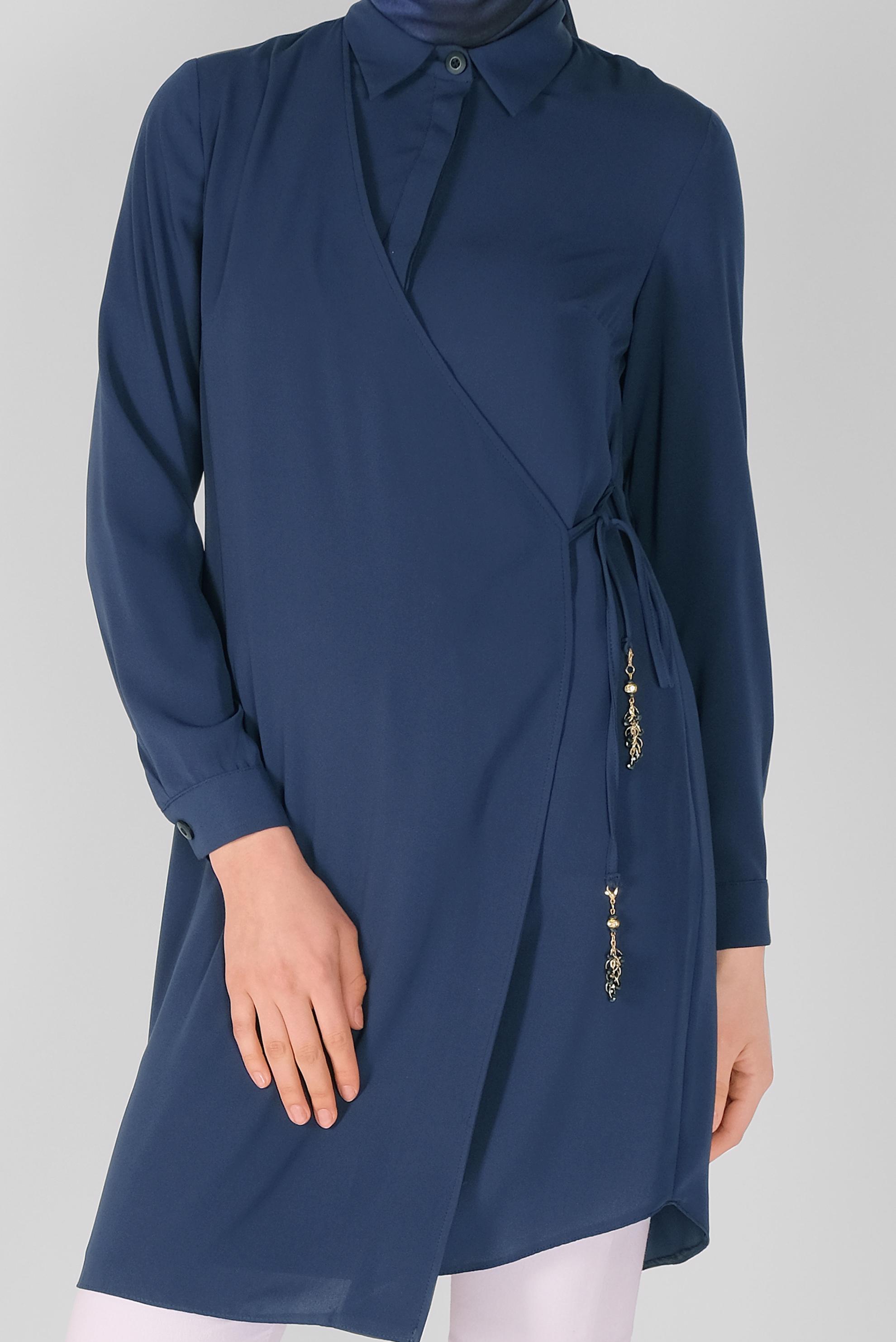 Tesettür giyim LACİVERT GİZLİ DÜĞMELİ PARÇA DETAYLI TUNİK 41344