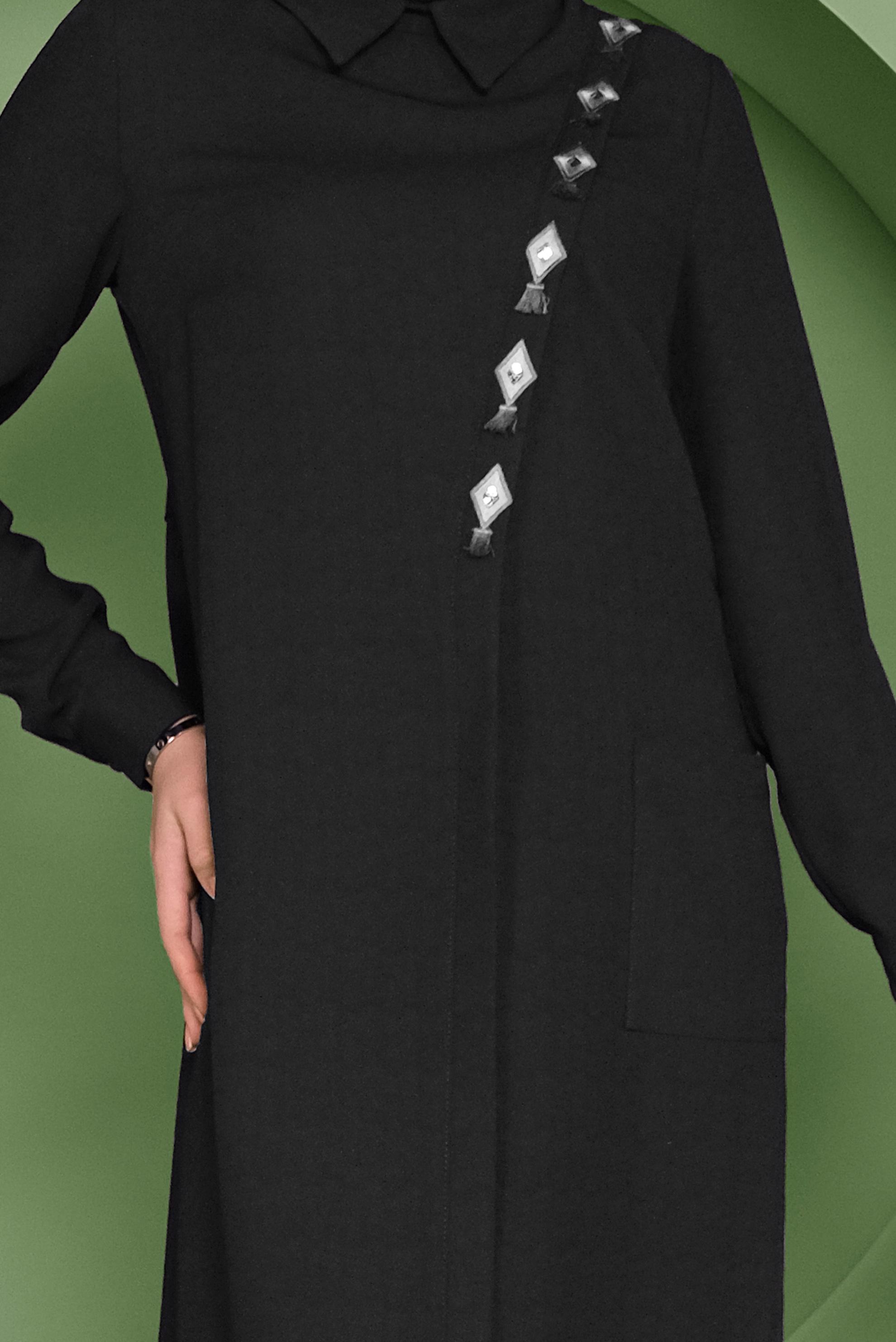 Tesettür giyim SİYAH NAKIŞ İŞLEMELİ CEPLİ TUNİK 41345