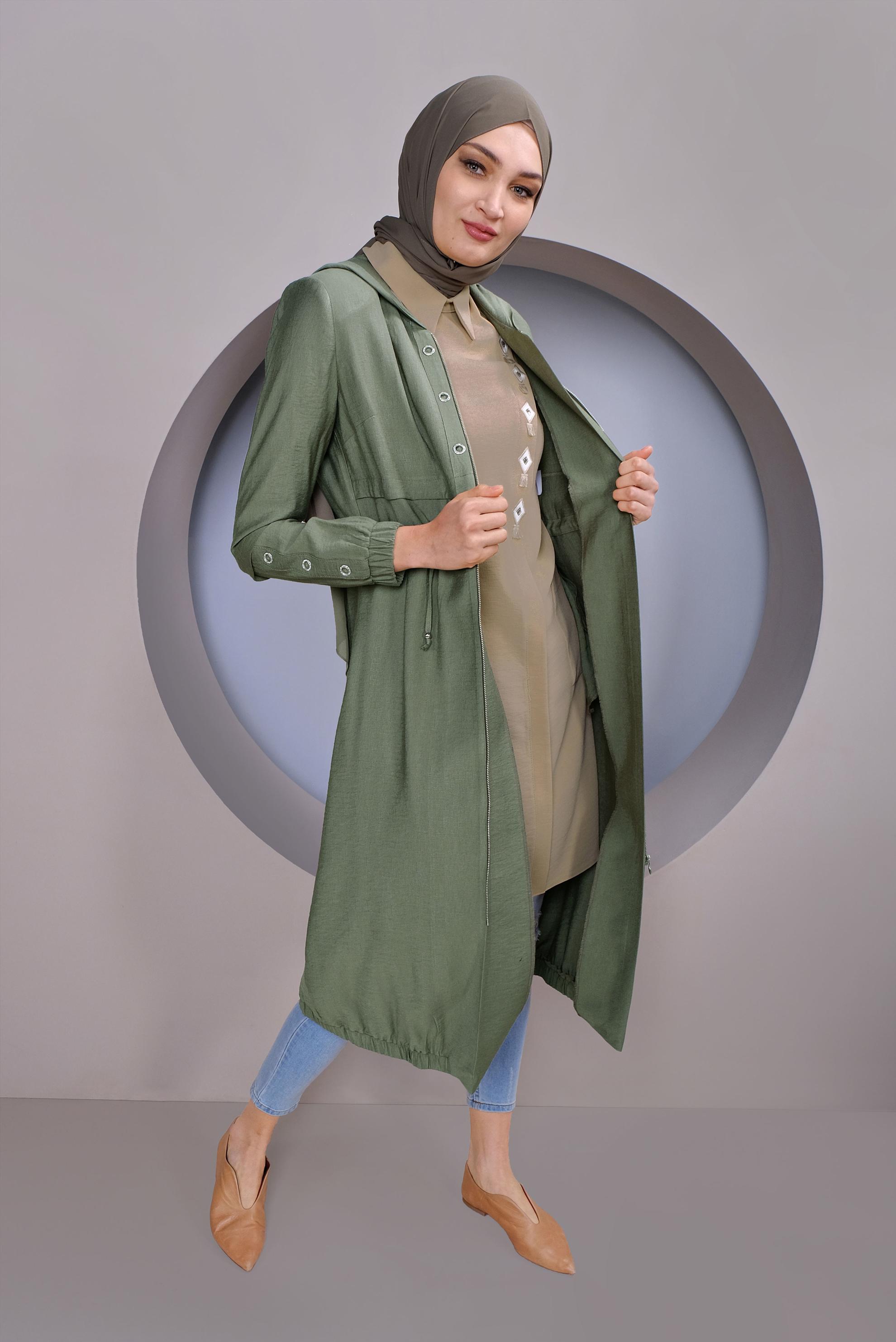 Tesettür giyim BEJ NAKIŞ İŞLEMELİ CEPLİ TUNİK 41345