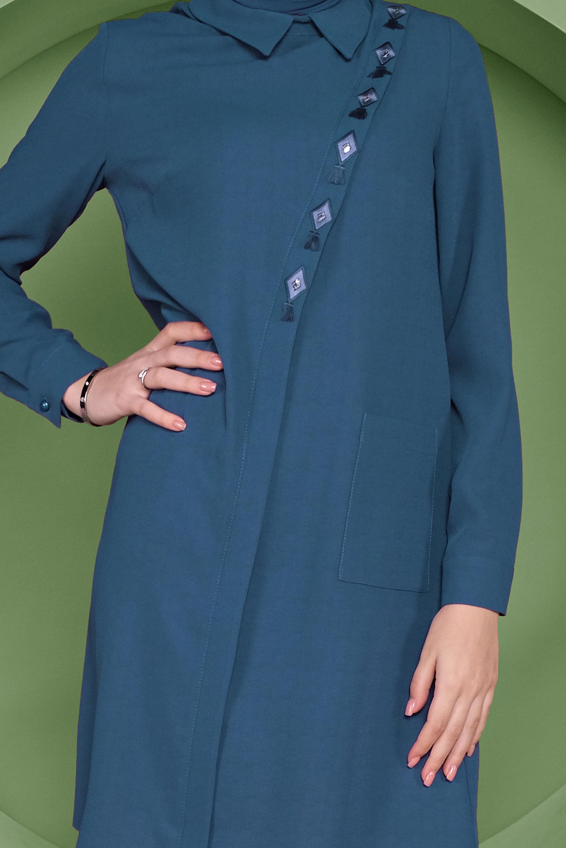 Tesettür giyim LACİVERT NAKIŞ İŞLEMELİ CEPLİ TUNİK 41345