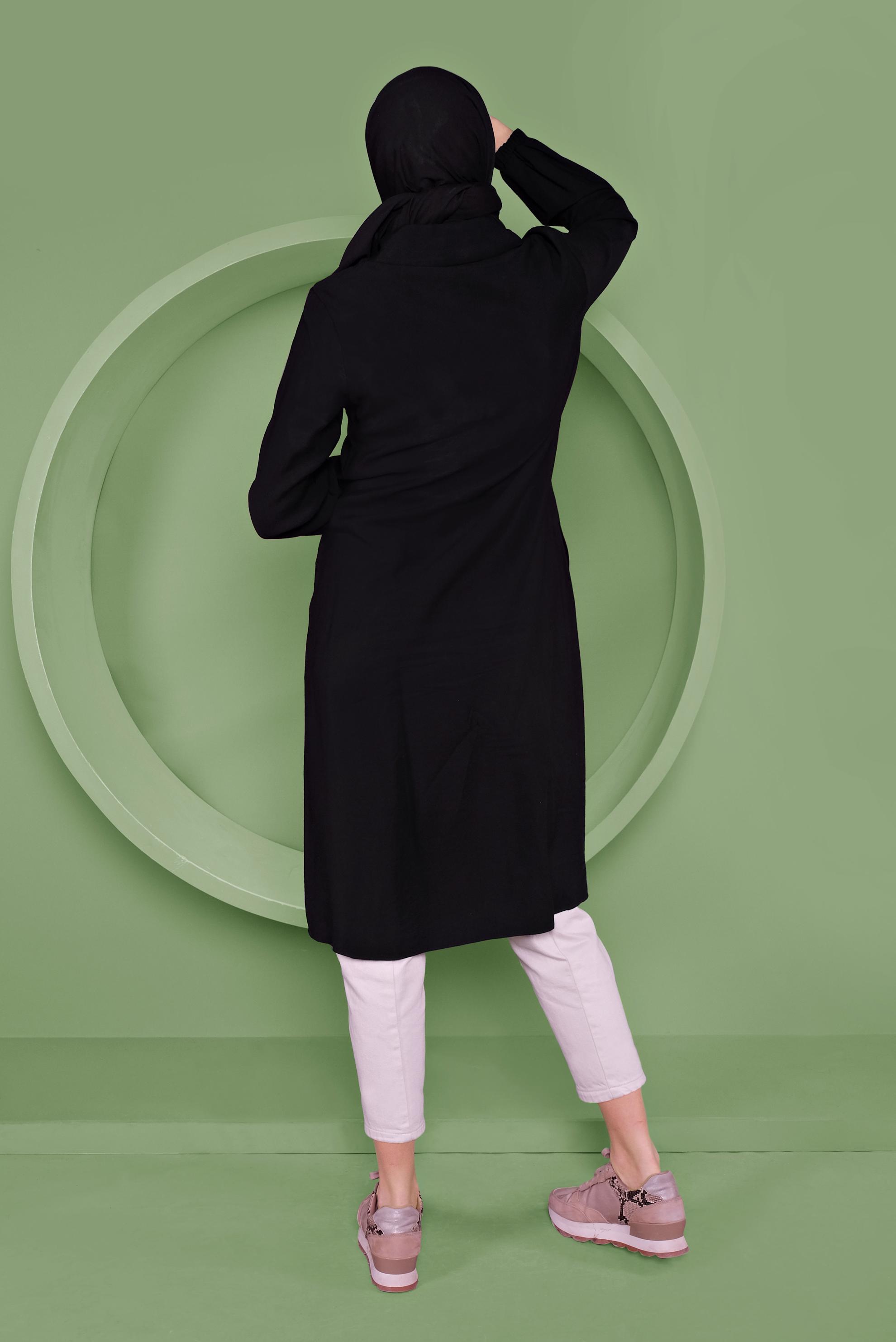 Tesettür giyim SİYAH FERMUARLI ÇITÇIT DETAYLI TUNİK 41347