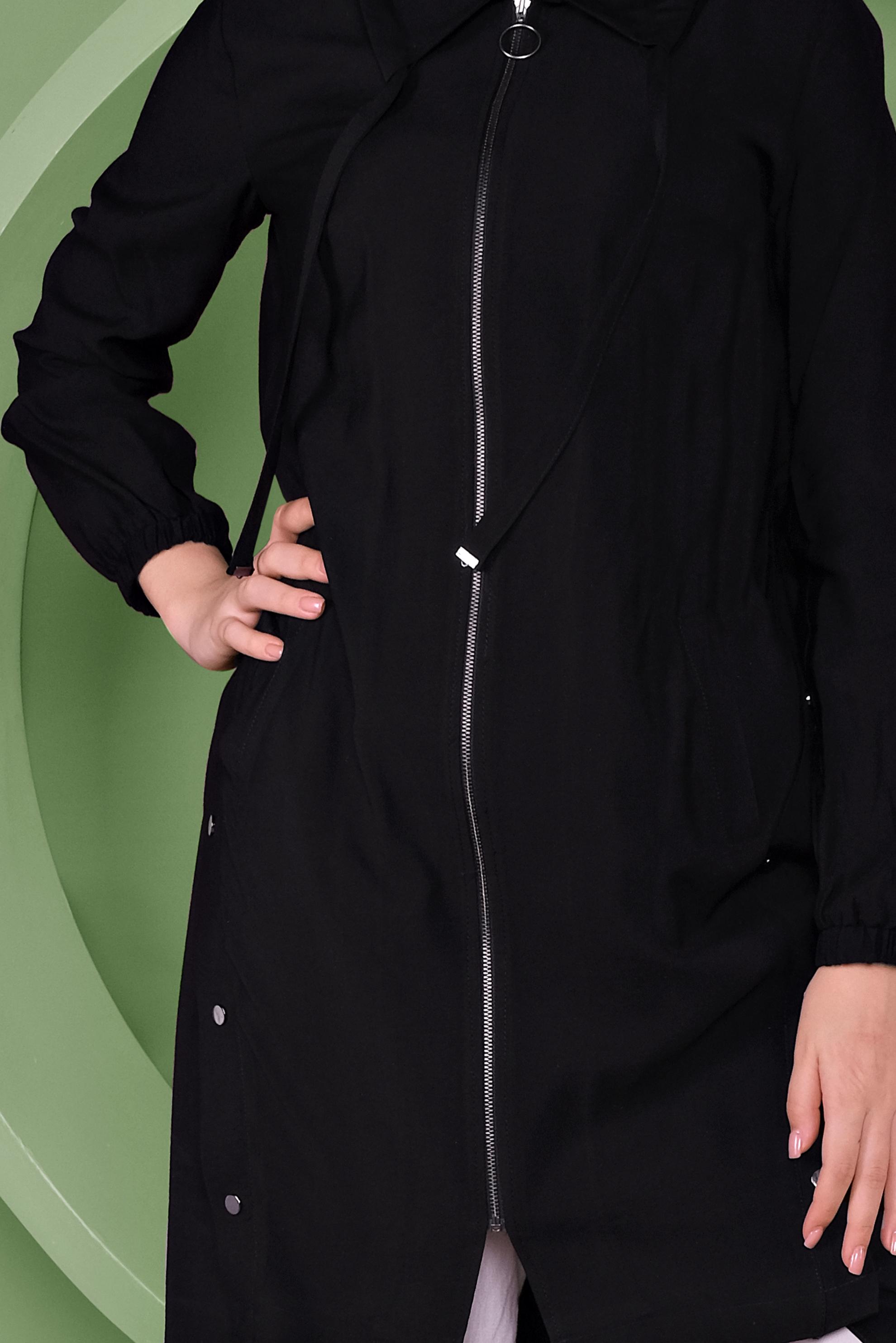 Tesettür giyim SİYAH FERMUARLI ÇITÇIT DETAYLI TUNİK 41347