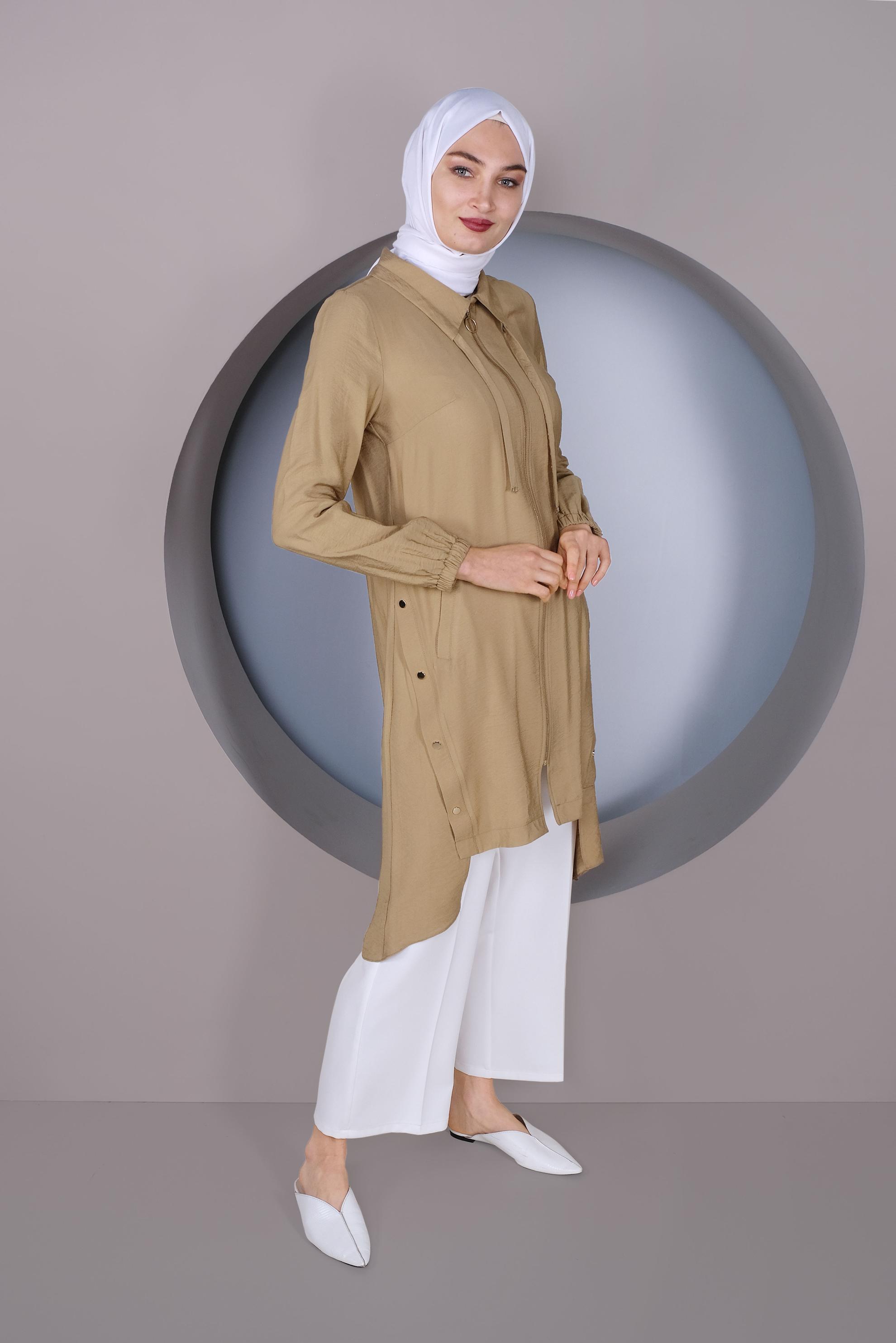Tesettür giyim KAHVE FERMUARLI ÇITÇIT DETAYLI TUNİK 41347