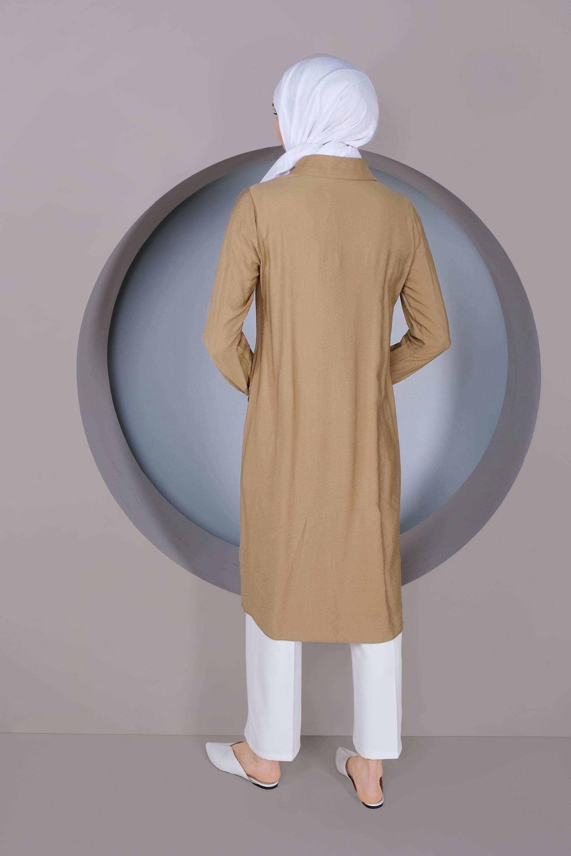 Tesettür giyim KAHVE FERMUARLI ÇITÇIT DETAYLI TUNİK 41347