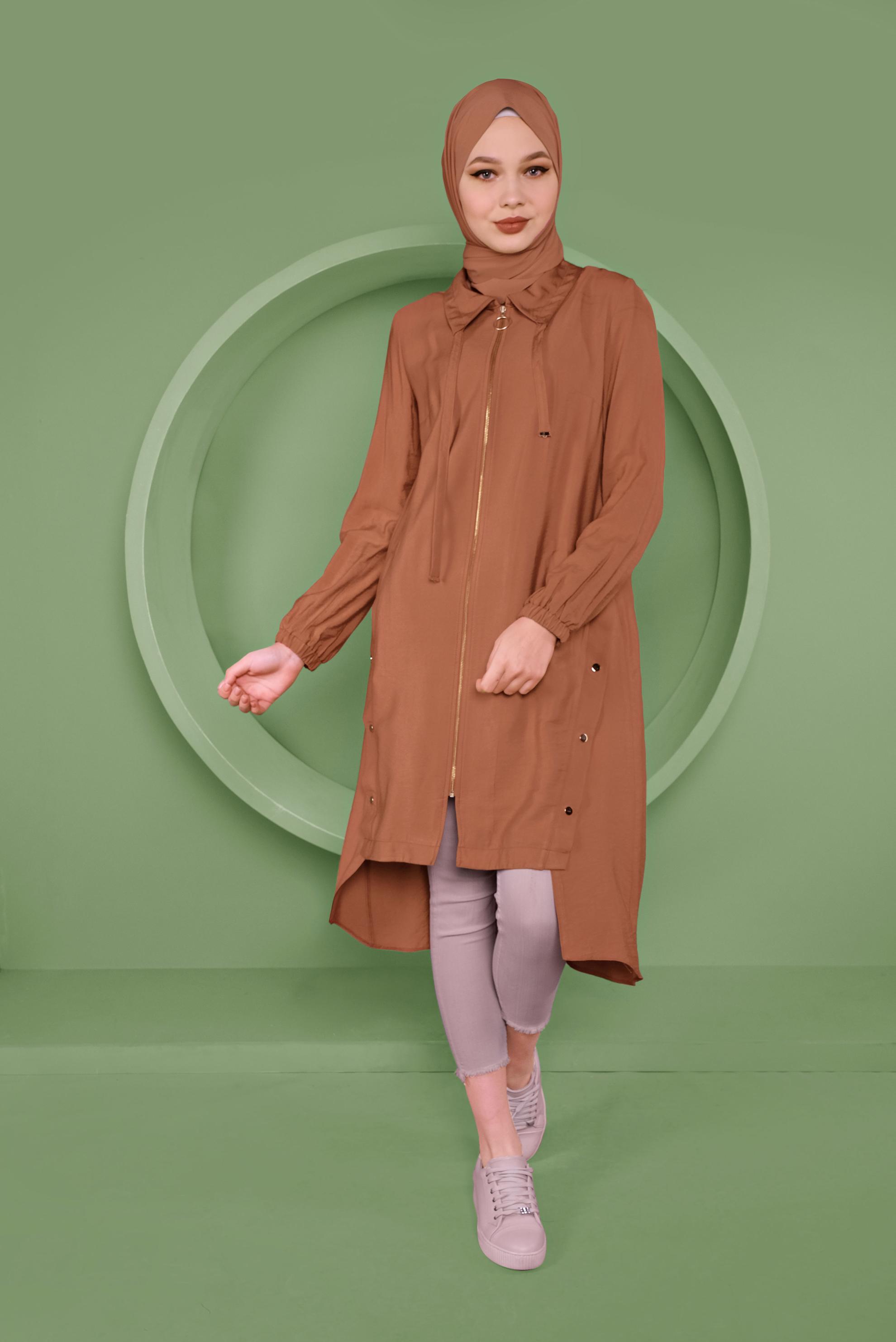 Tesettür giyim TURUNCU FERMUARLI ÇITÇIT DETAYLI TUNİK 41347