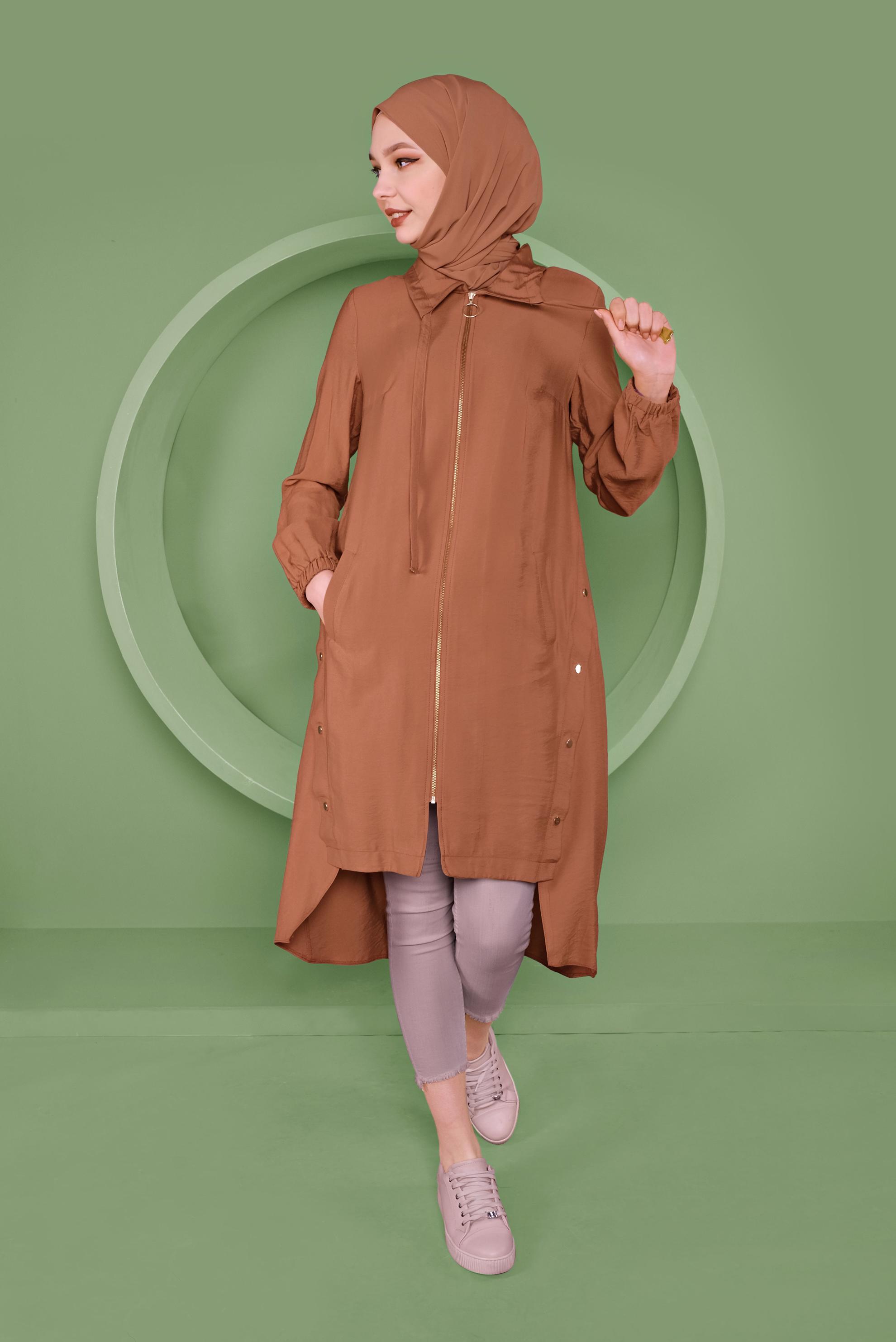 Tesettür giyim TURUNCU FERMUARLI ÇITÇIT DETAYLI TUNİK 41347