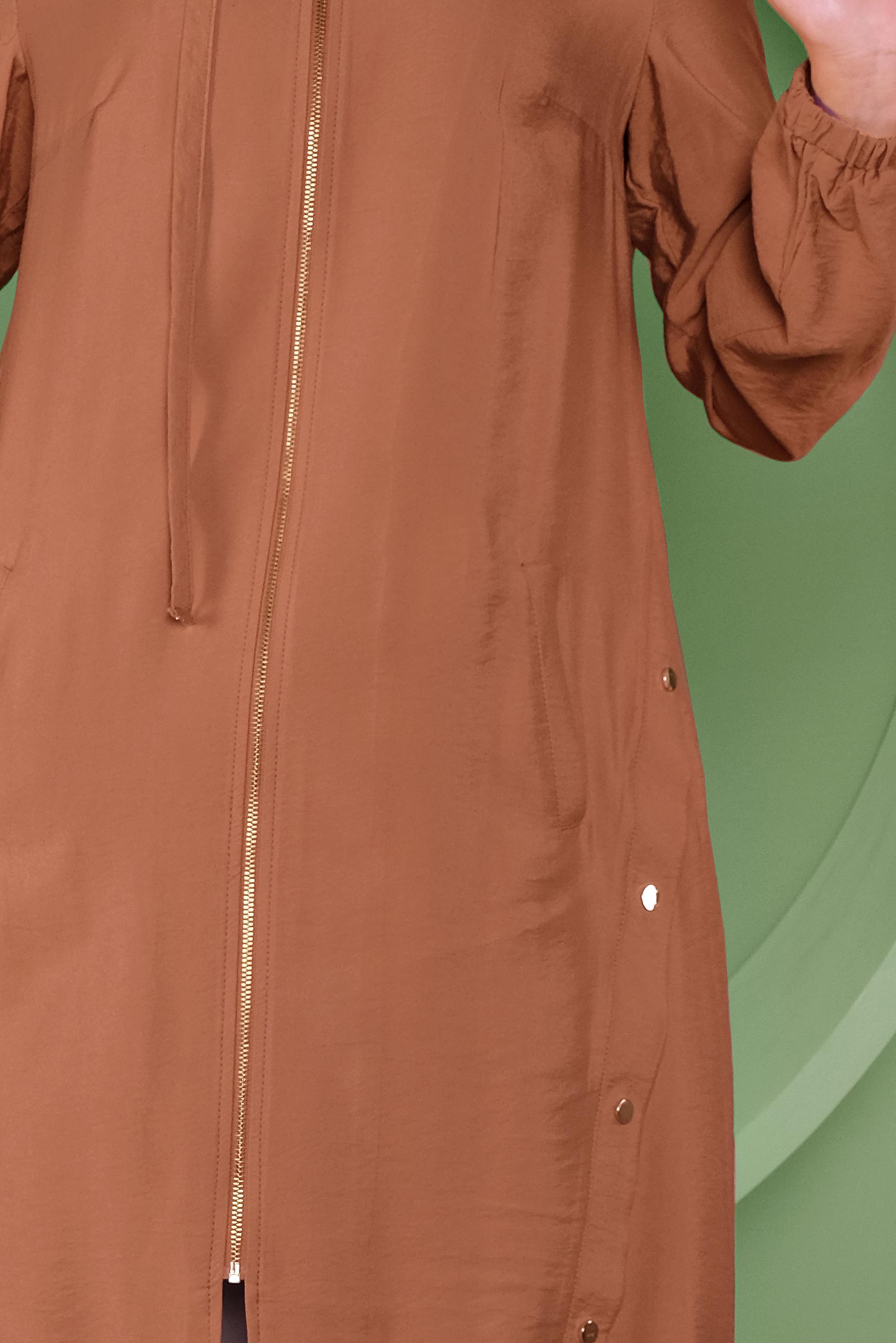 Tesettür giyim TURUNCU FERMUARLI ÇITÇIT DETAYLI TUNİK 41347