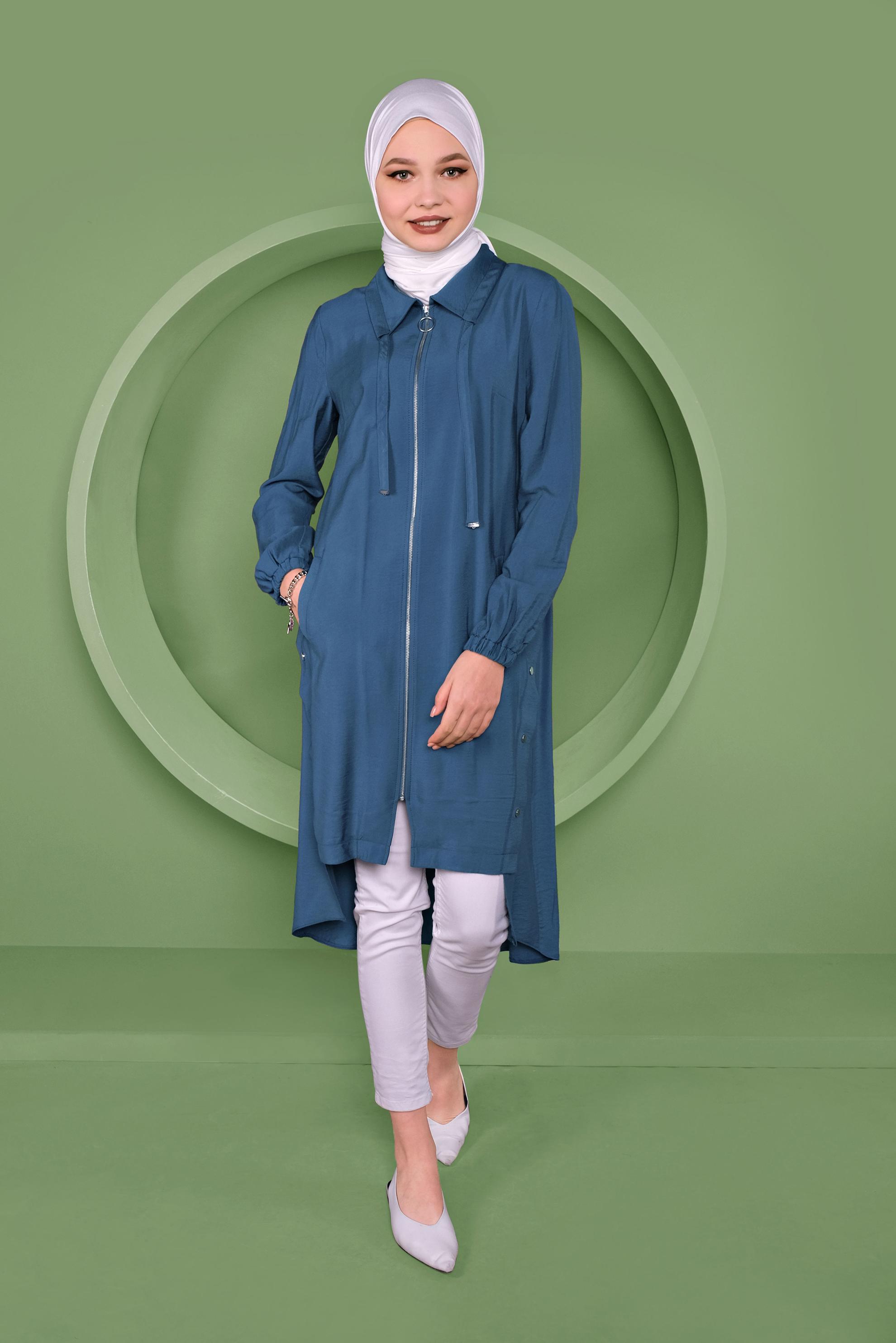 Tesettür giyim LACİVERT FERMUARLI ÇITÇIT DETAYLI TUNİK 41347