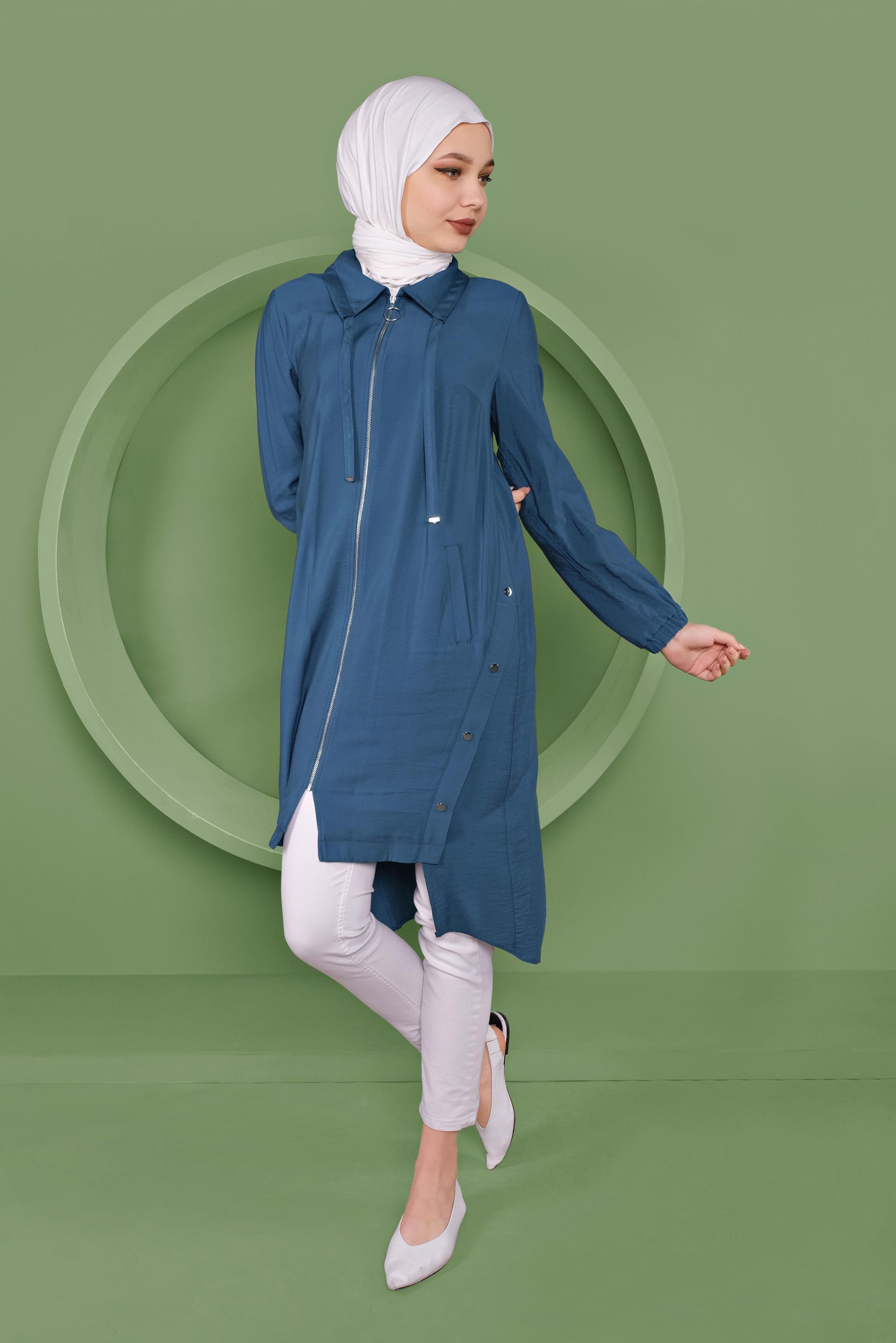 Tesettür giyim LACİVERT FERMUARLI ÇITÇIT DETAYLI TUNİK 41347