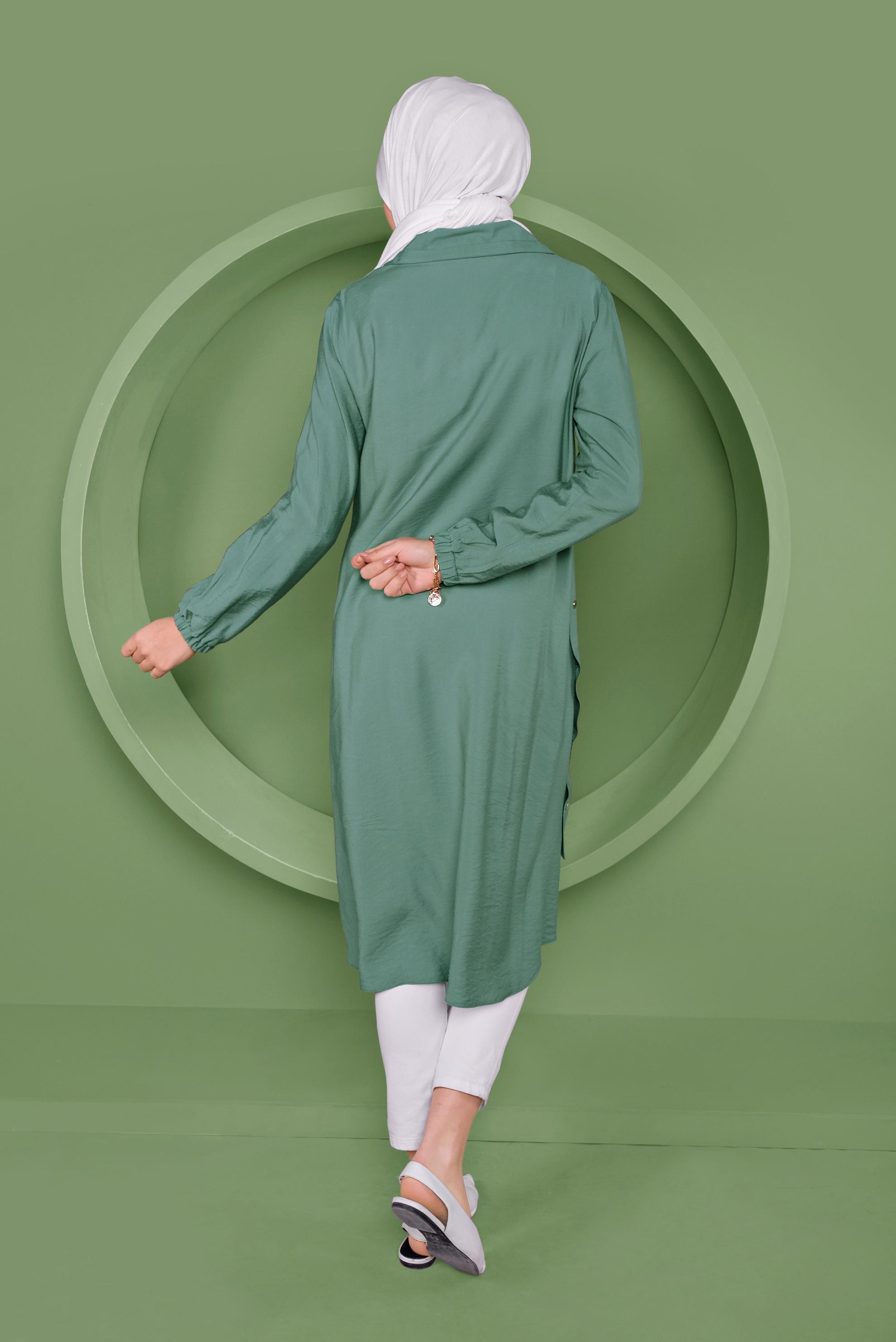 Tesettür giyim YEŞİL FERMUARLI ÇITÇIT DETAYLI TUNİK 41347