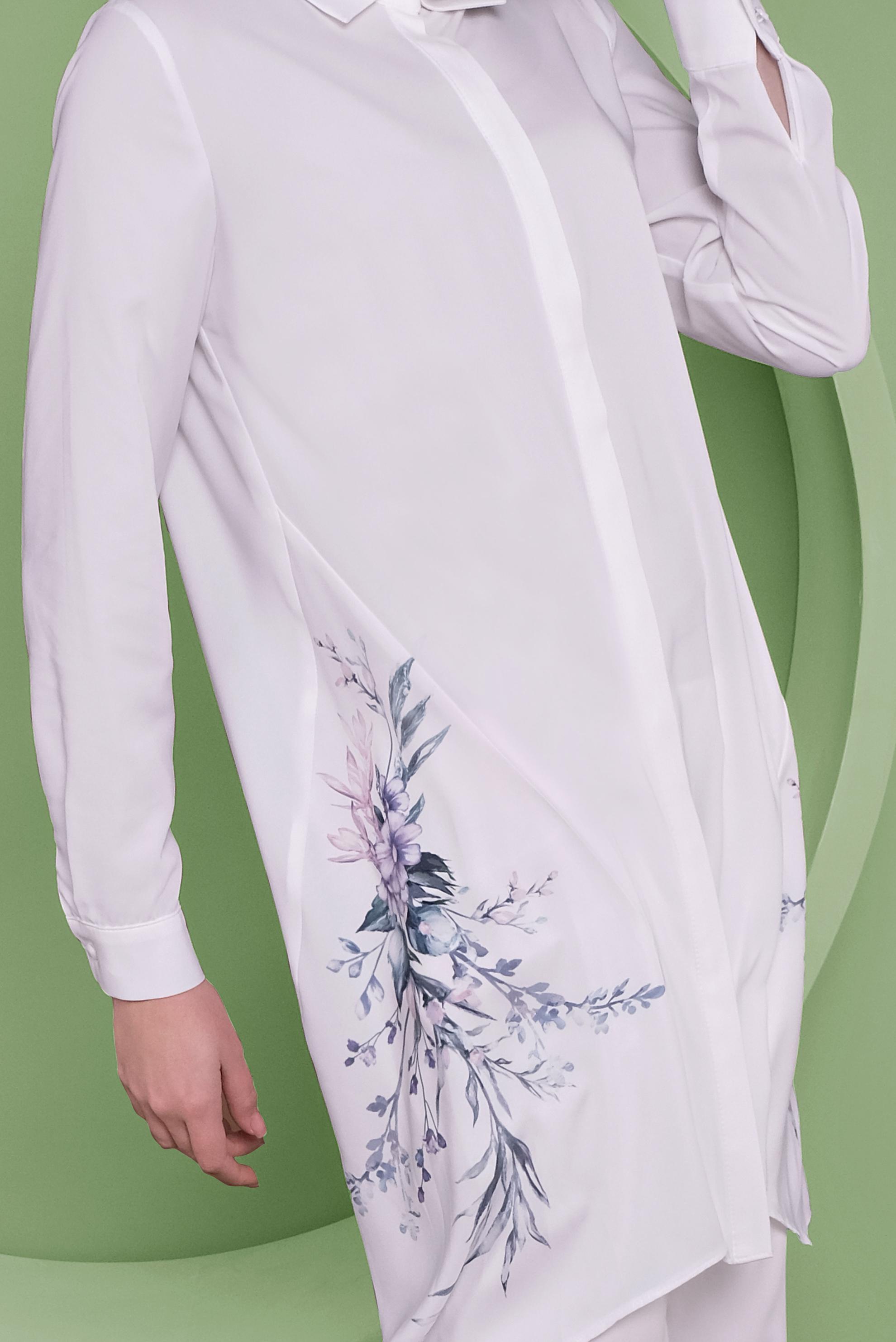 Tesettür giyim BEYAZ ASİMETRİK KESİM ÇİÇEK DESENLİ TUNİK 41349