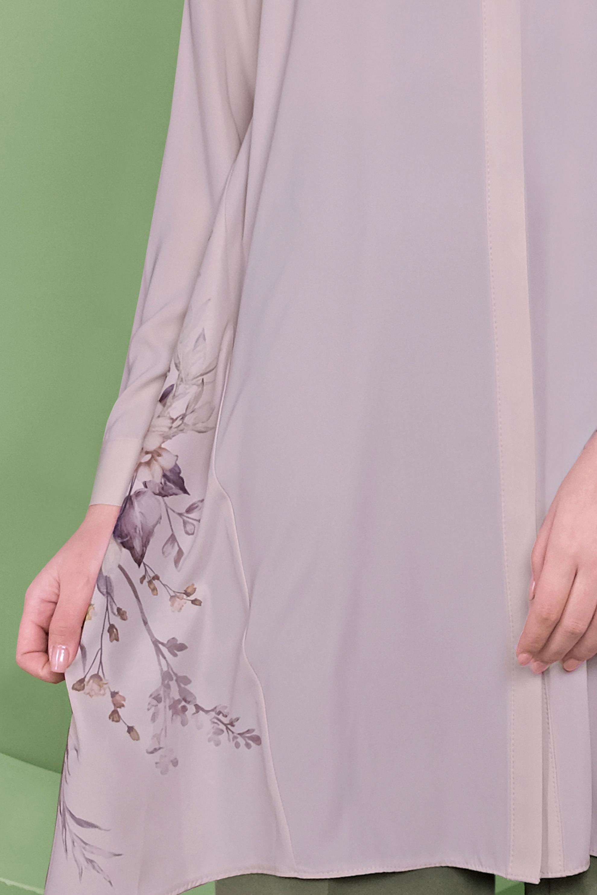 Tesettür giyim EKRU ASİMETRİK KESİM ÇİÇEK DESENLİ TUNİK 41349