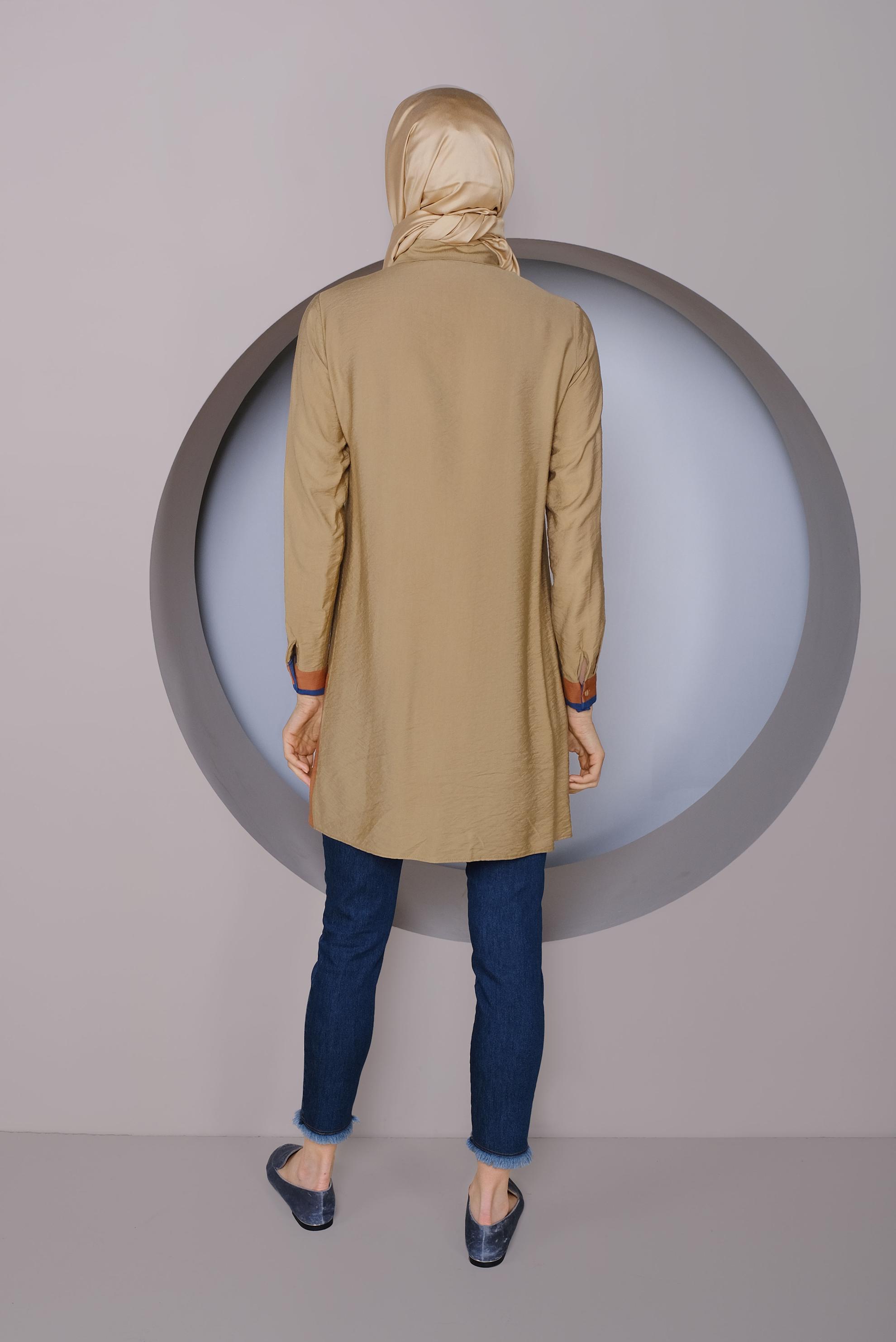 Tesettür giyim KAHVE CEP İŞLEMELİ DÜĞMELİ TUNİK 41350