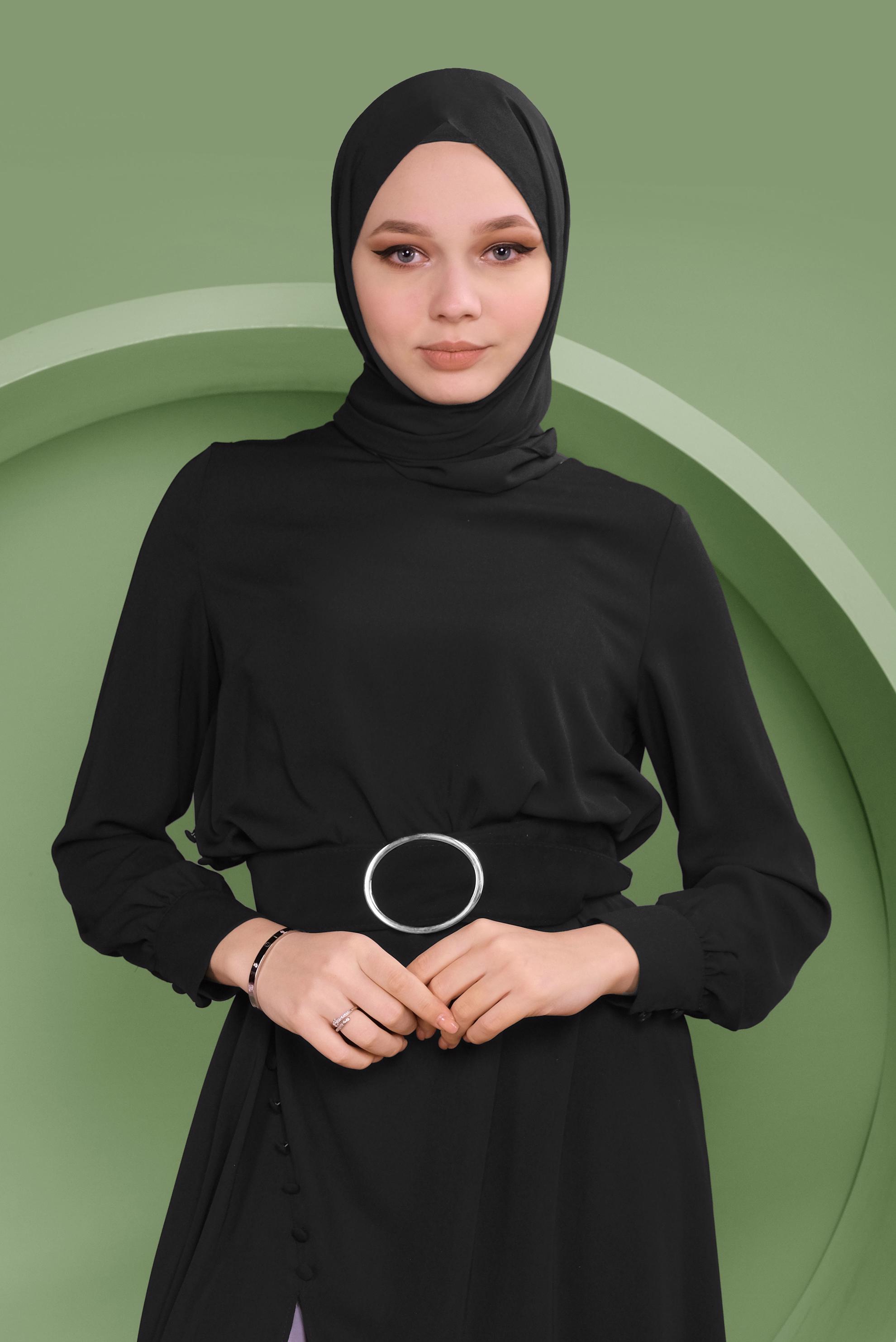 Tesettür giyim SİYAH YANDAN DÜĞMELİ TUNİK 41351 