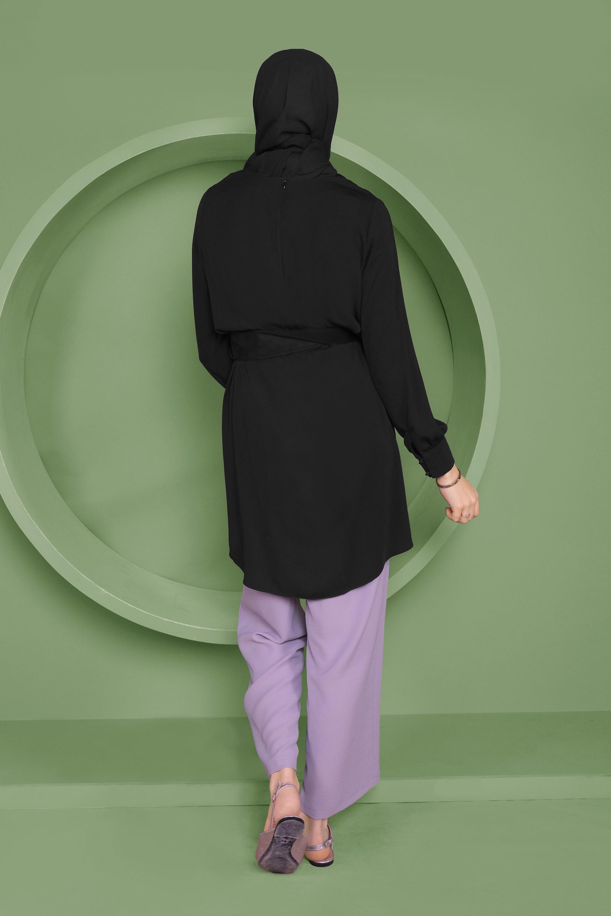 Tesettür giyim SİYAH YANDAN DÜĞMELİ TUNİK 41351 