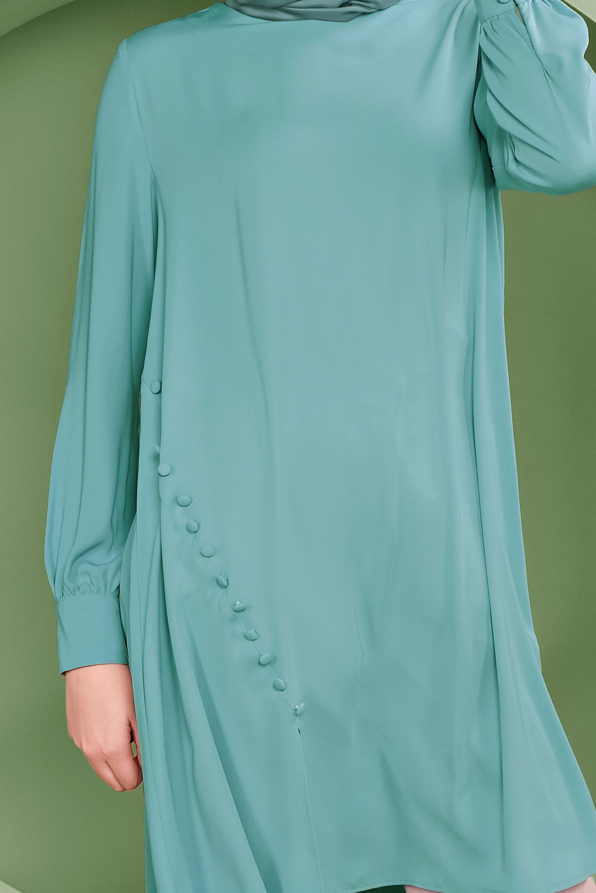 Tesettür giyim YEŞİL YANDAN DÜĞMELİ TUNİK 41351 