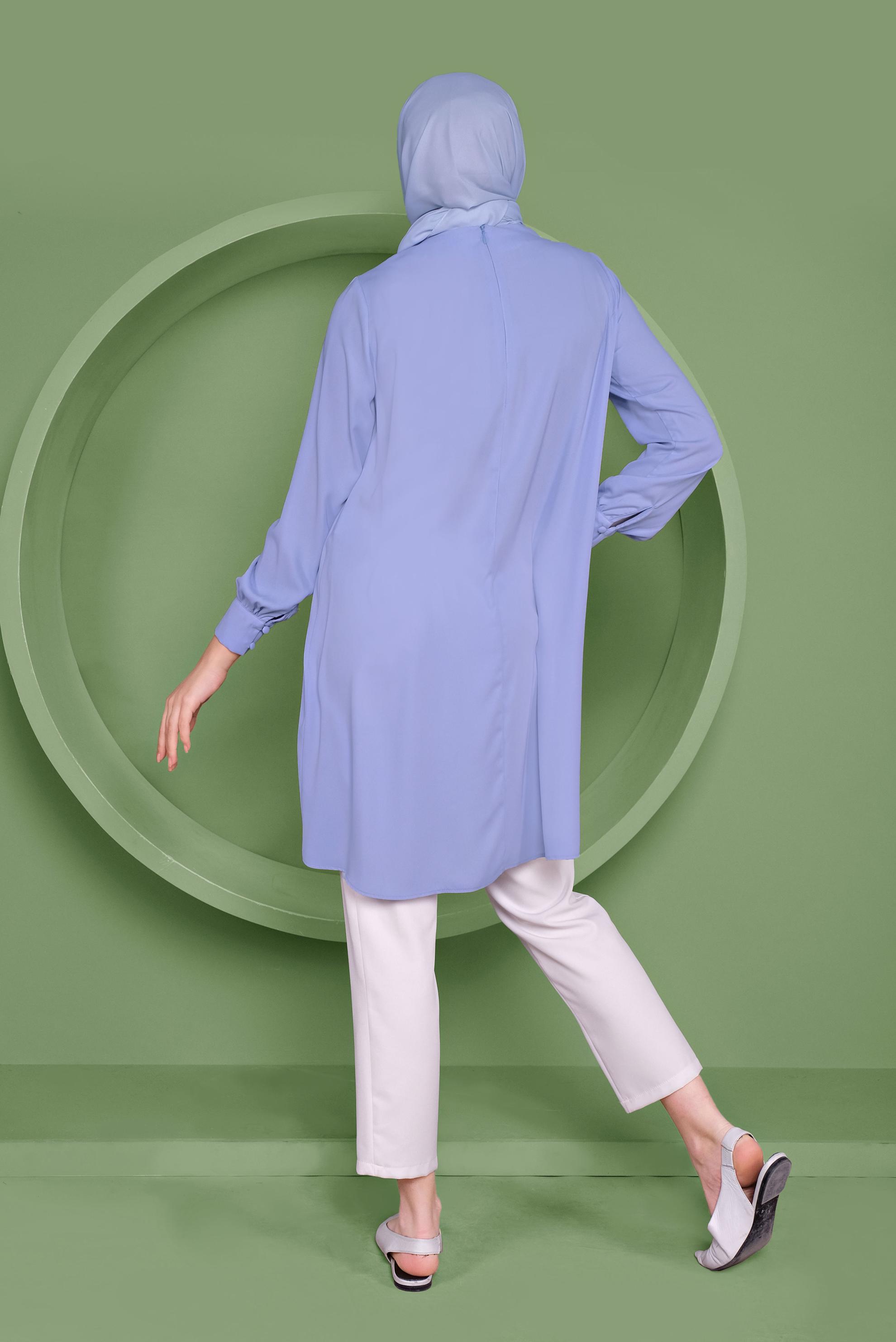 Tesettür giyim MAVİ YANDAN DÜĞMELİ TUNİK 41351 