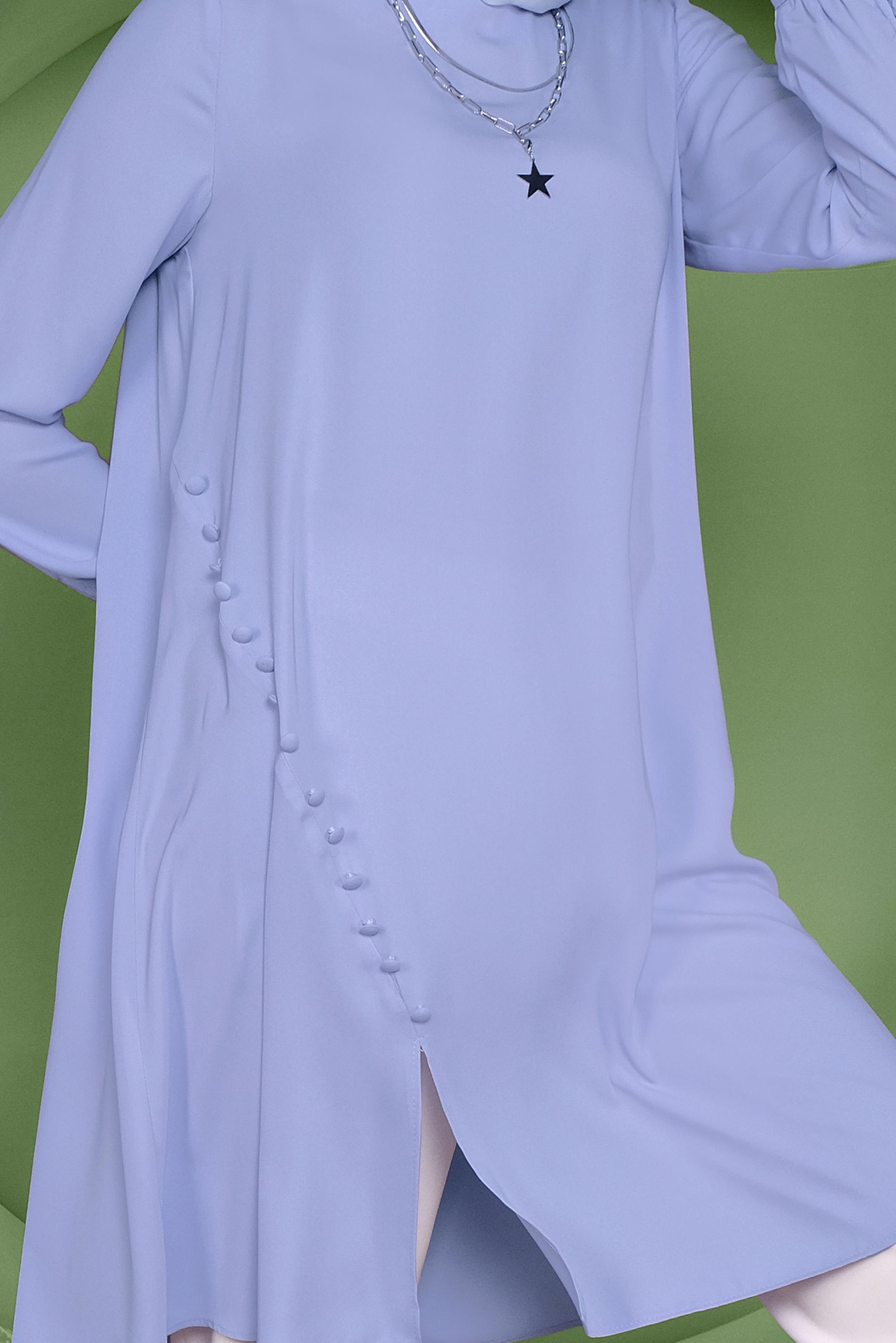 Tesettür giyim MAVİ YANDAN DÜĞMELİ TUNİK 41351 