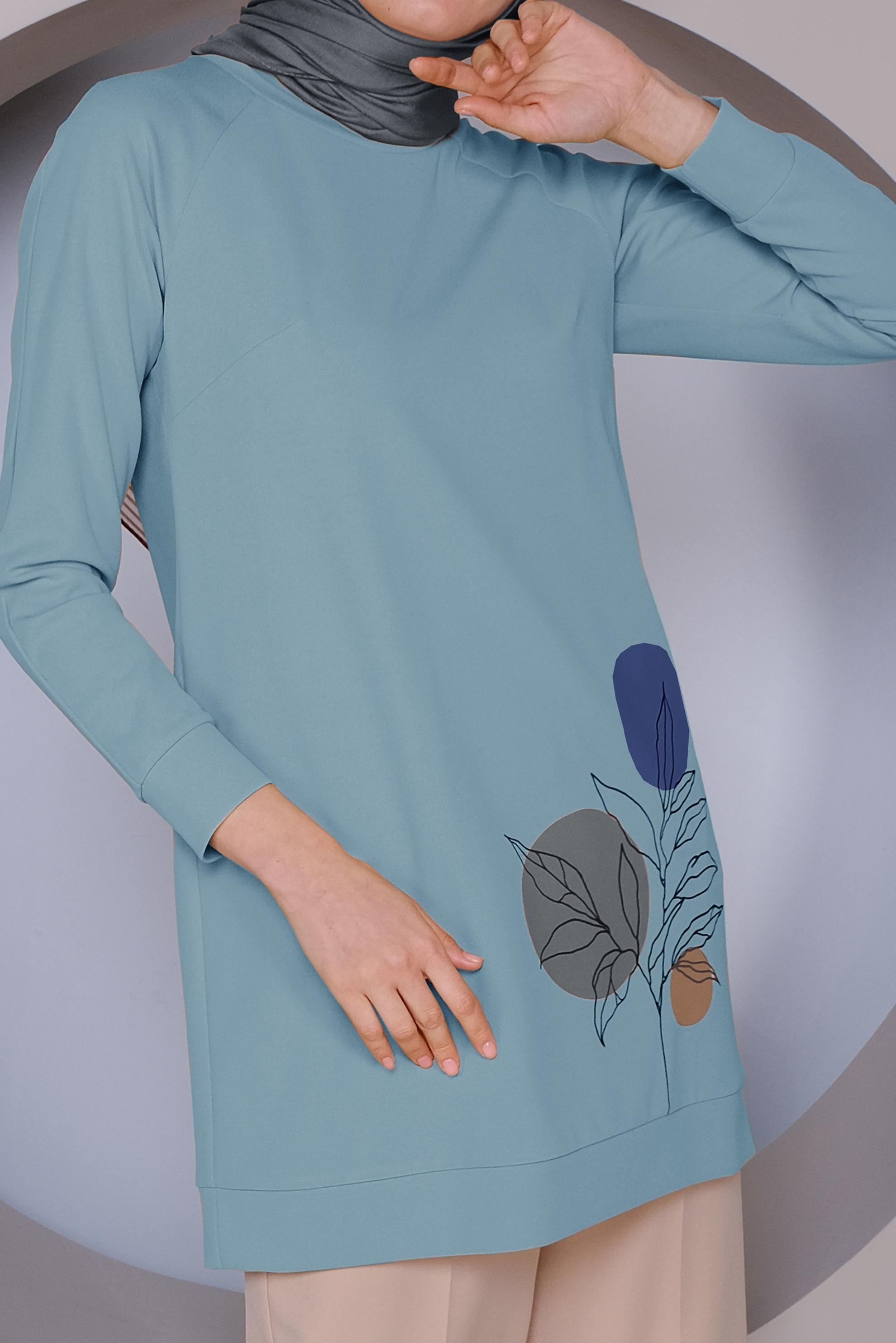 Tesettür giyim MAVİ DESEN BASKILI TUNİK 41352