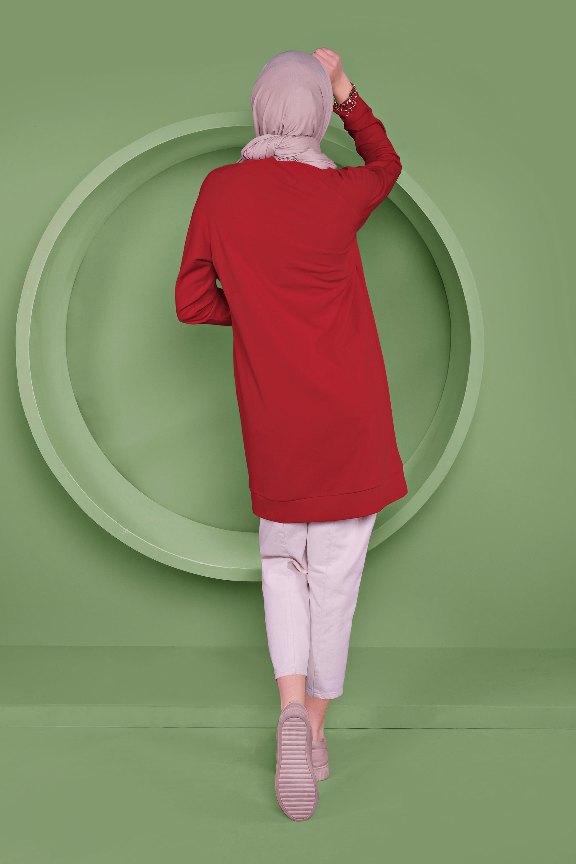 Tesettür giyim KIRMIZI DESEN BASKILI TUNİK 41352