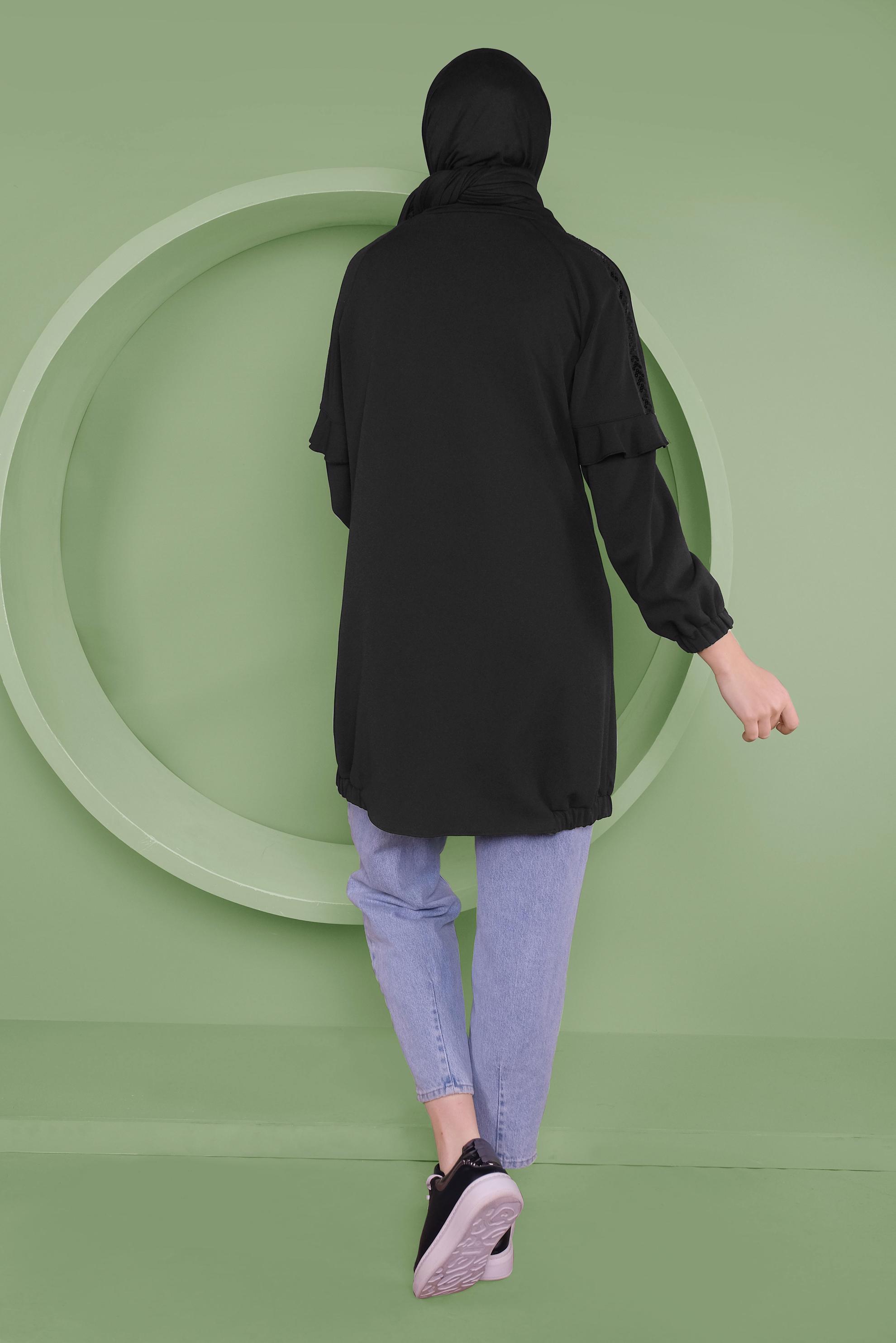 Tesettür giyim SİYAH KOLLARI PUL PAYETLİ TUNİK 41353