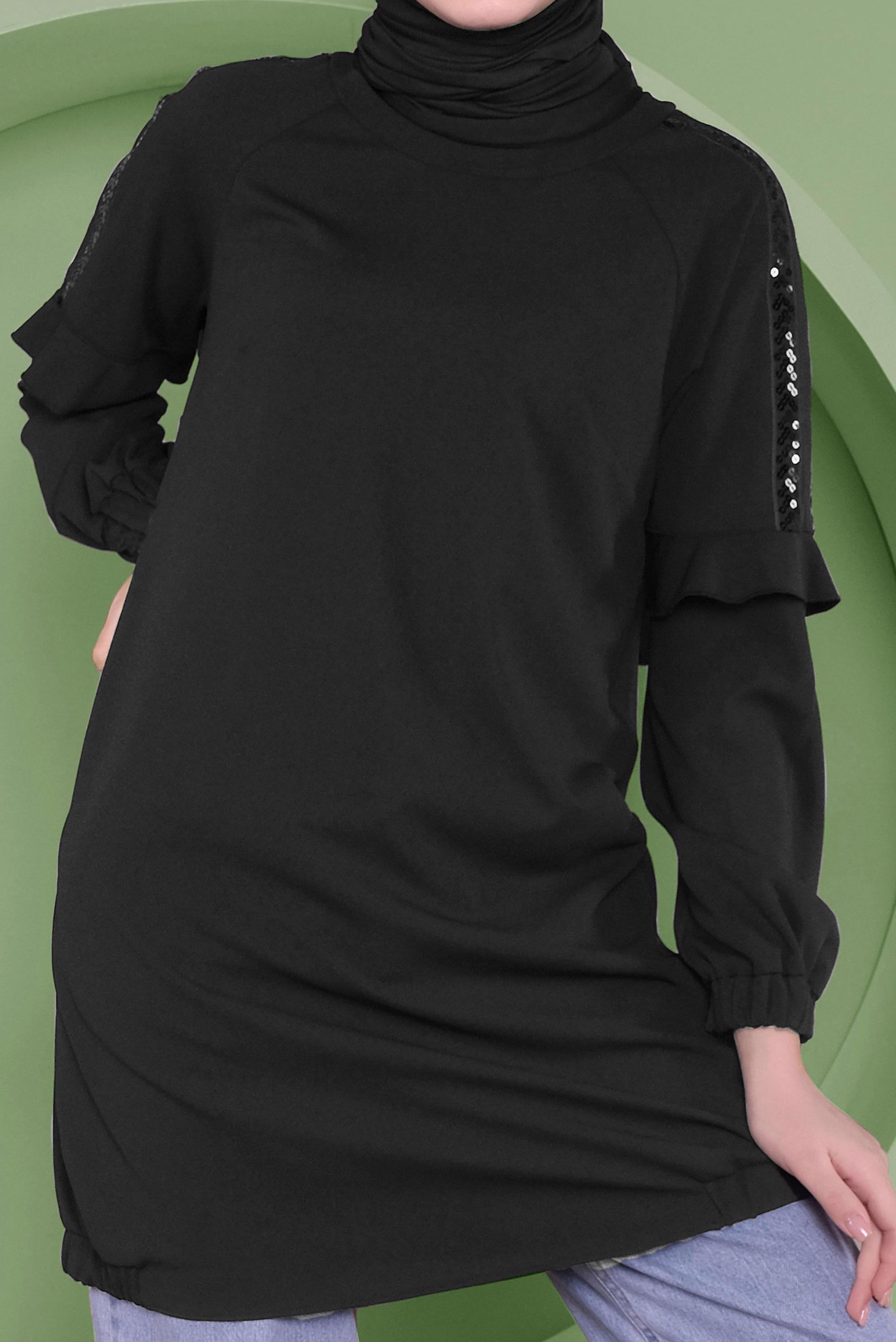 Tesettür giyim SİYAH KOLLARI PUL PAYETLİ TUNİK 41353