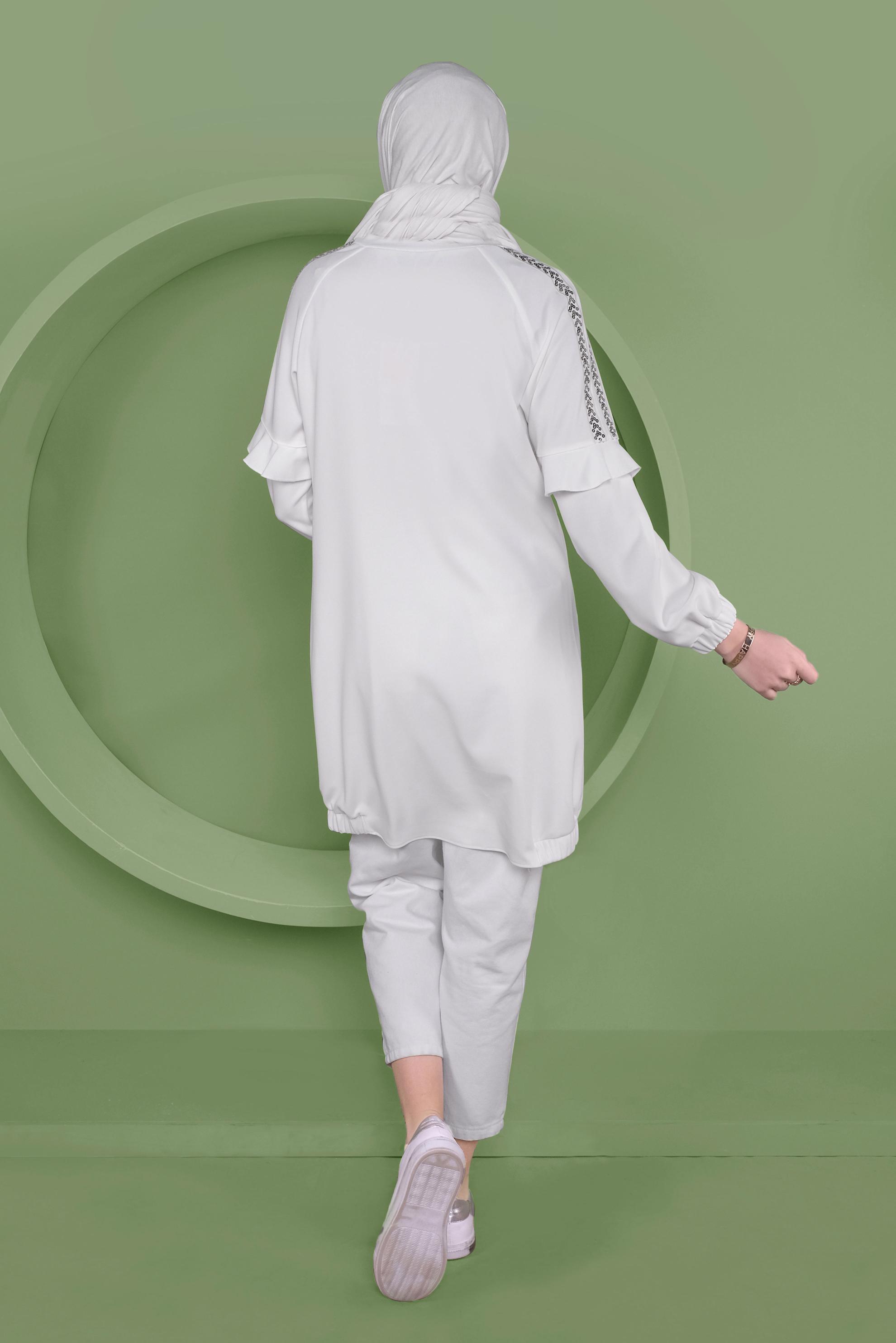 Tesettür giyim BEYAZ KOLLARI PUL PAYETLİ TUNİK 41353