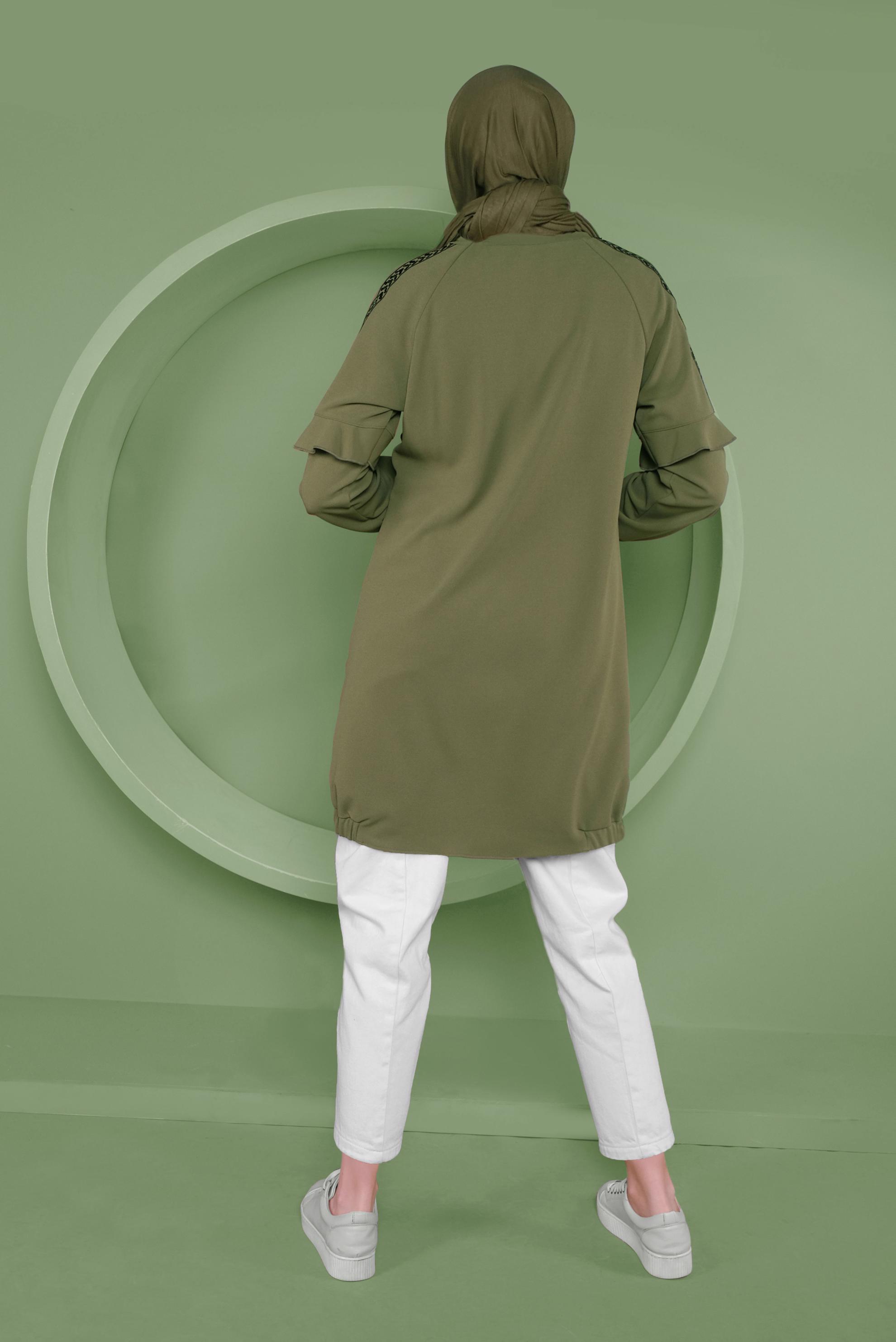 Tesettür giyim YEŞİL KOLLARI PUL PAYETLİ TUNİK 41353