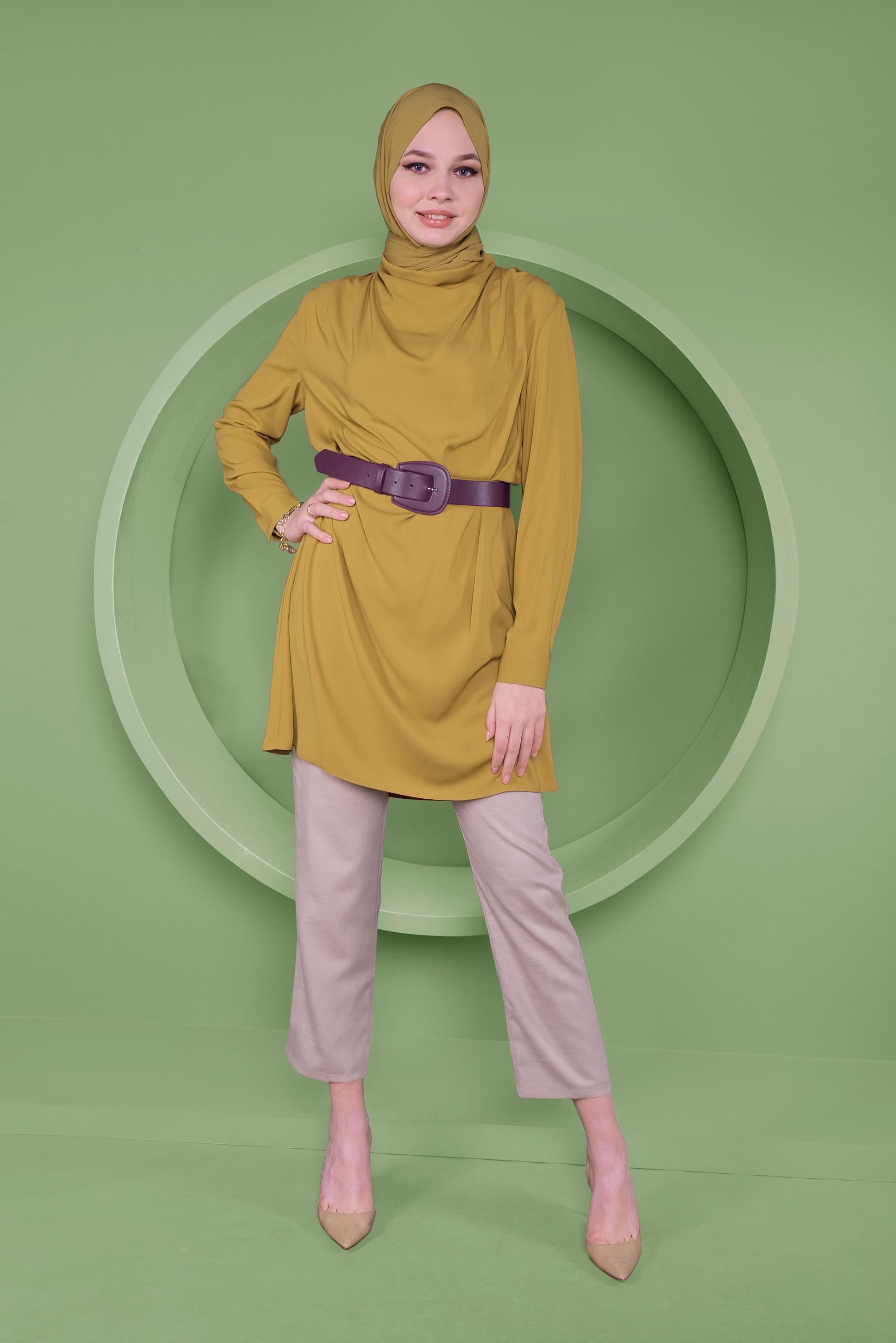 Tesettür giyim SARI SALAŞ YAKA TUNİK 41356