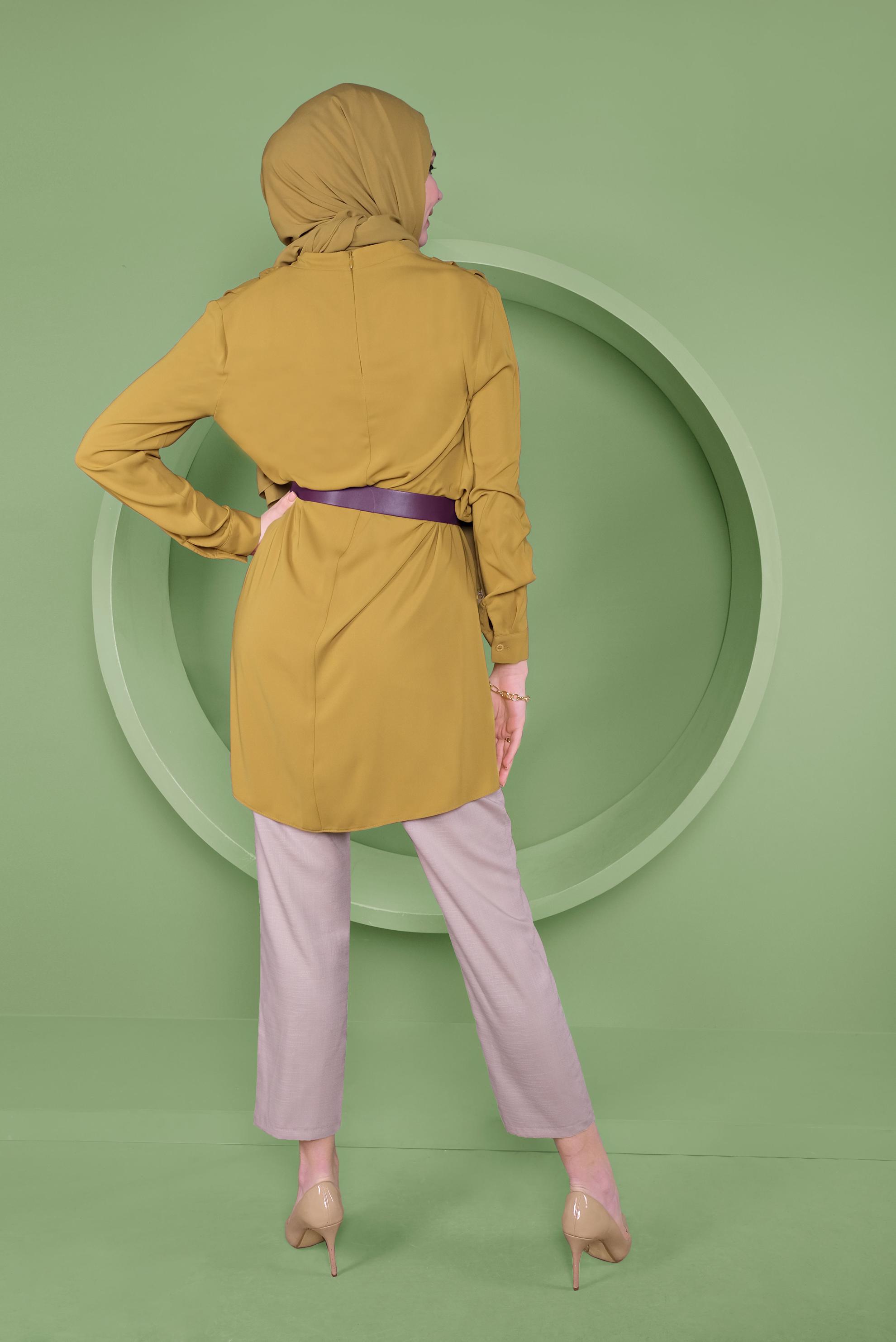 Tesettür giyim SARI SALAŞ YAKA TUNİK 41356