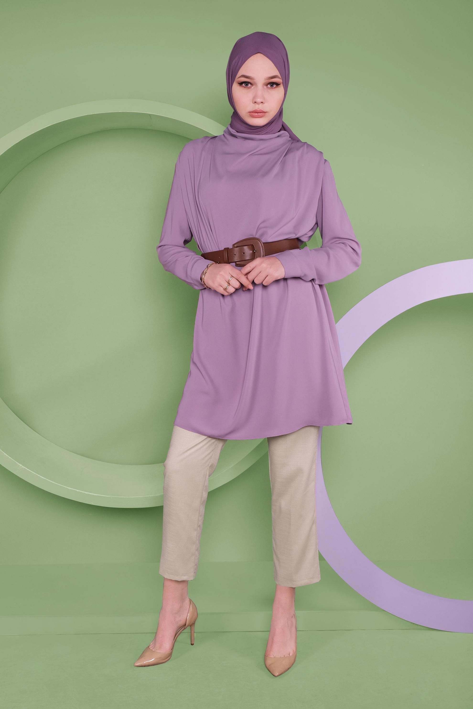 Tesettür giyim MOR SALAŞ YAKA TUNİK 41356