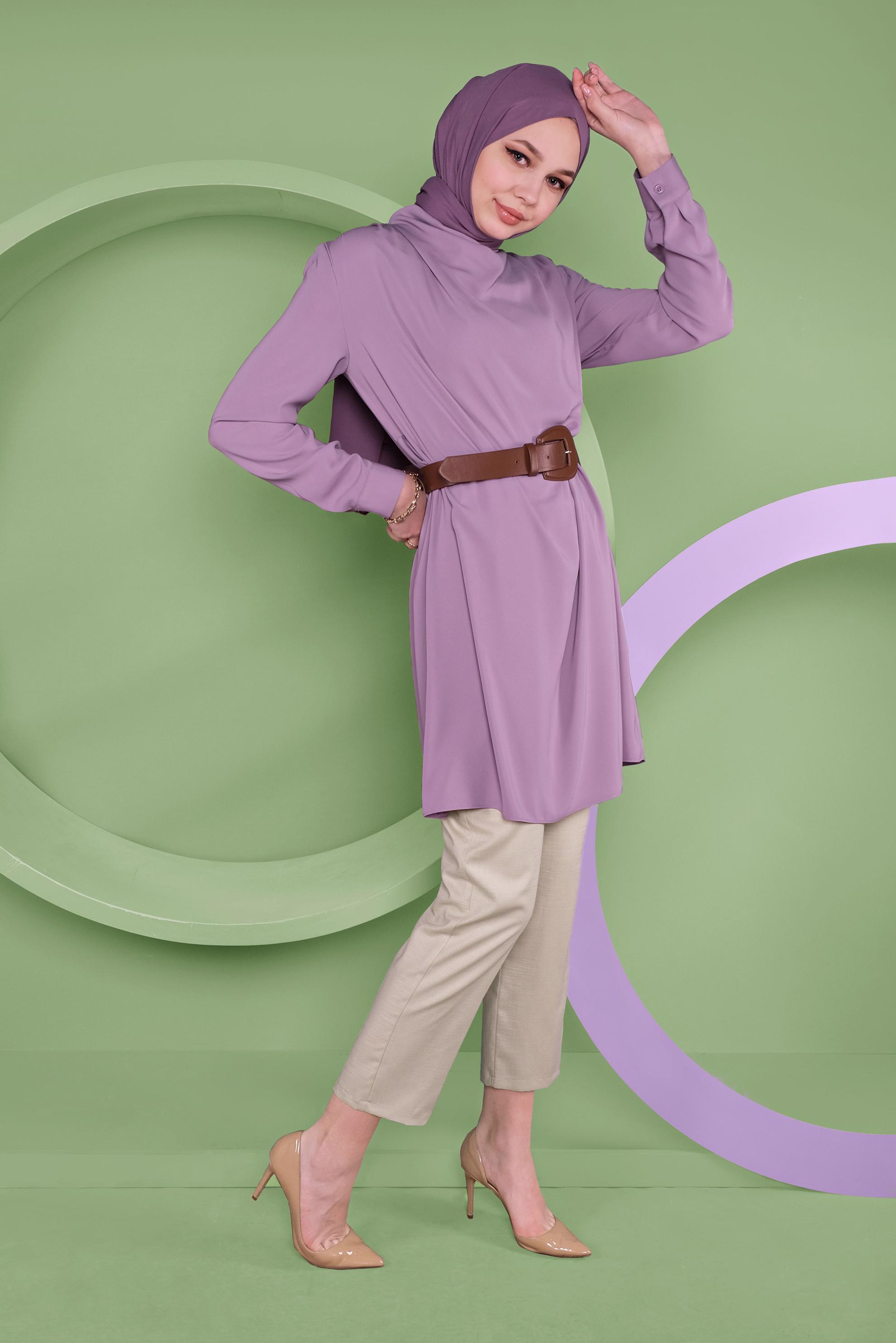 Tesettür giyim MOR SALAŞ YAKA TUNİK 41356