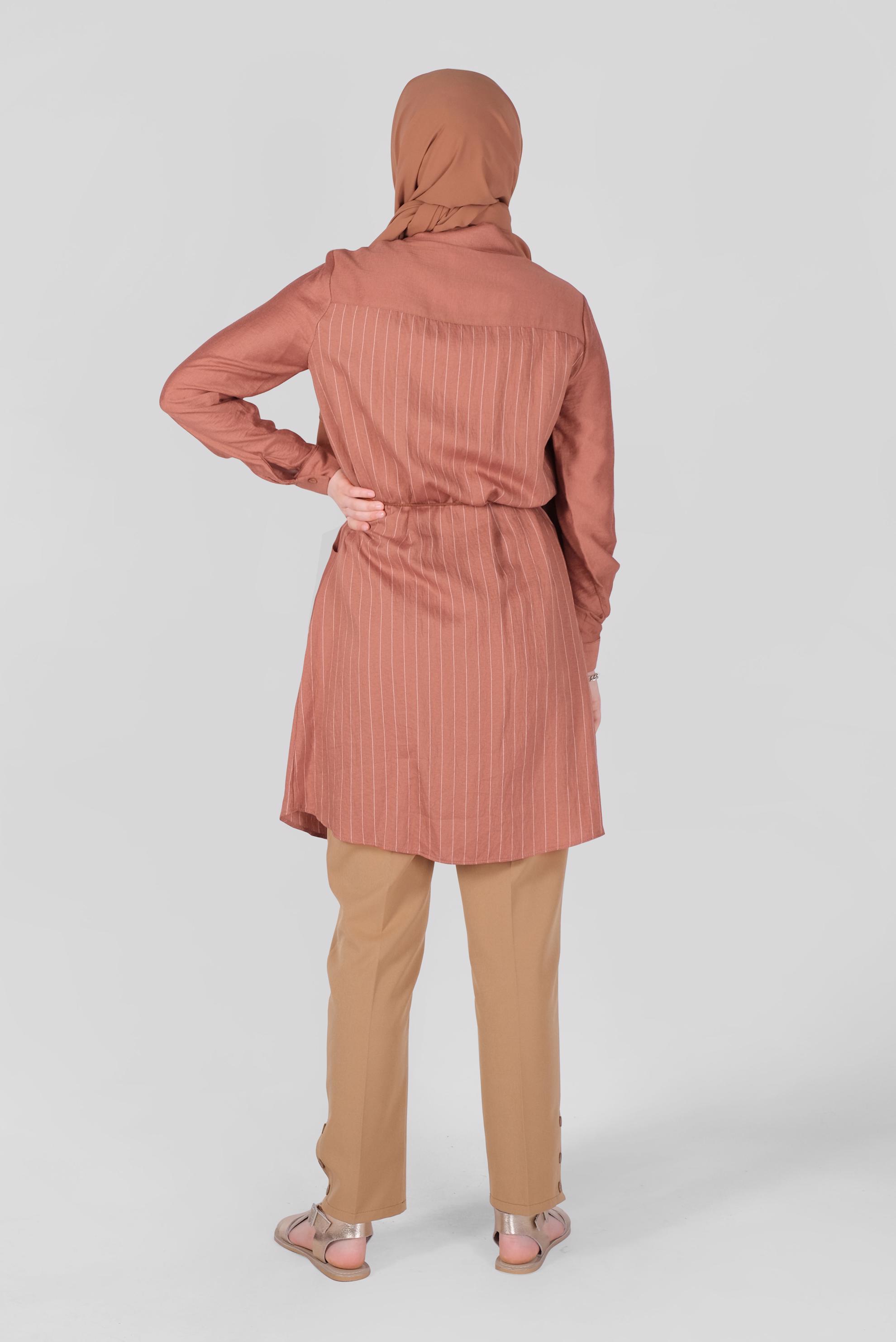 Tesettür giyim TURUNCU ÇİZGİ DESENLİ CEPLİ TUNİK 41360