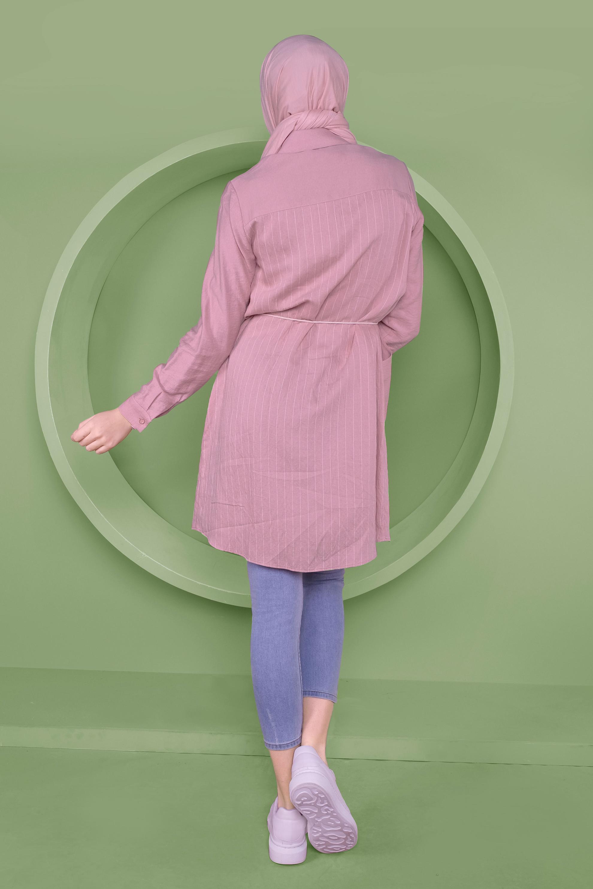 Tesettür giyim PUDRA ÇİZGİ DESENLİ CEPLİ TUNİK 41360