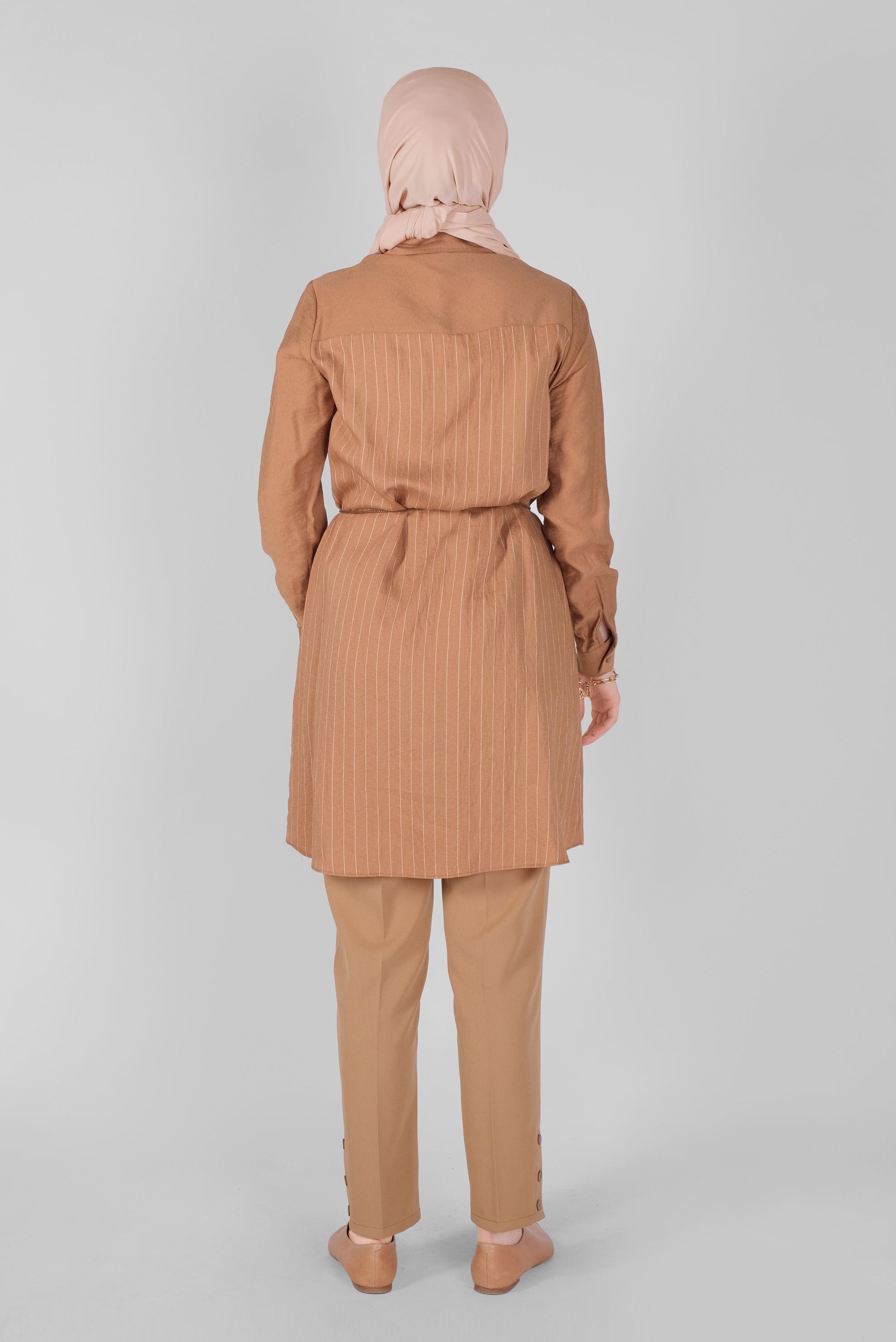 Tesettür giyim TABA ÇİZGİ DESENLİ CEPLİ TUNİK 41360