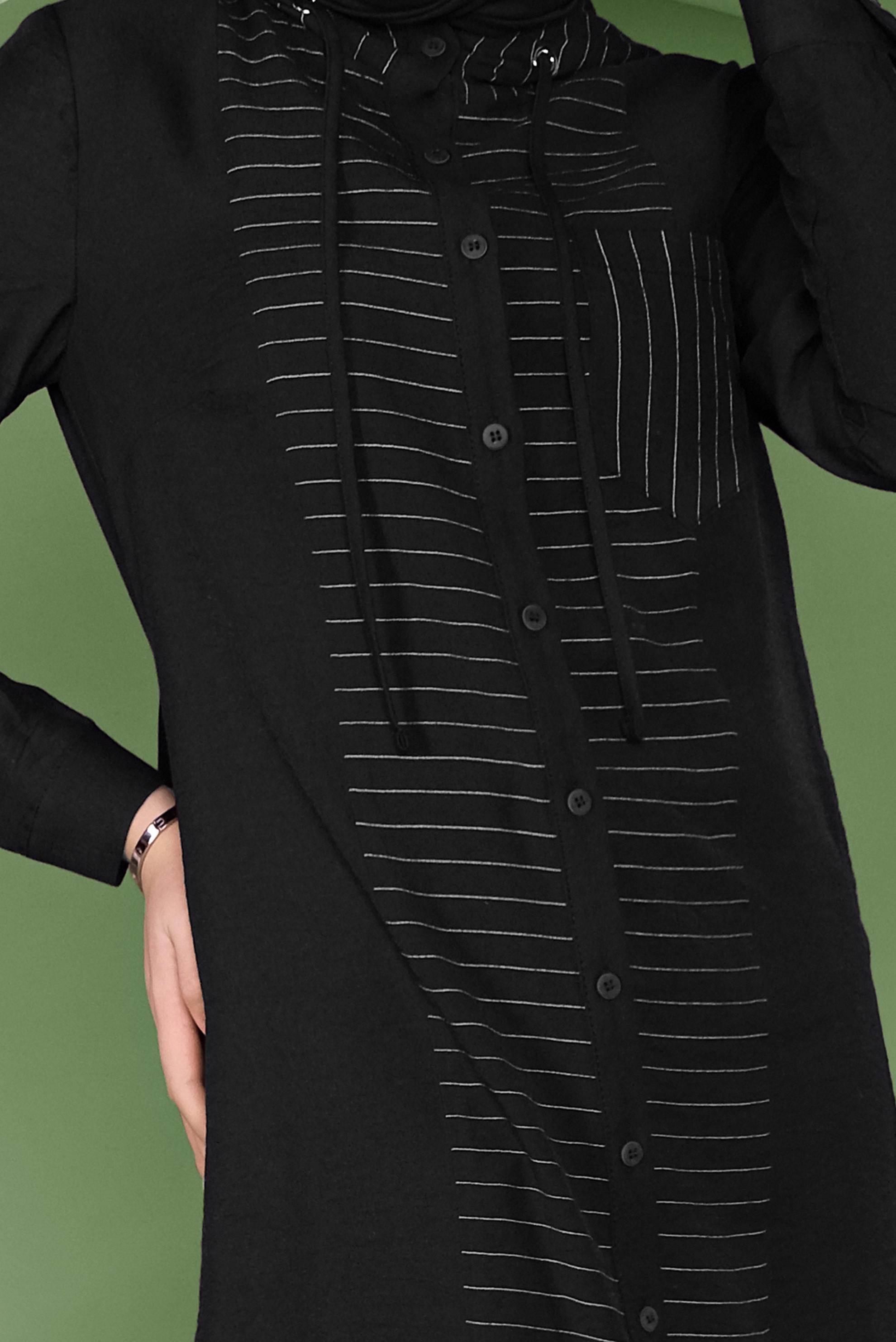 Tesettür giyim SİYAH KAPÜŞONLU DÜĞMELİ TUNİK 41365