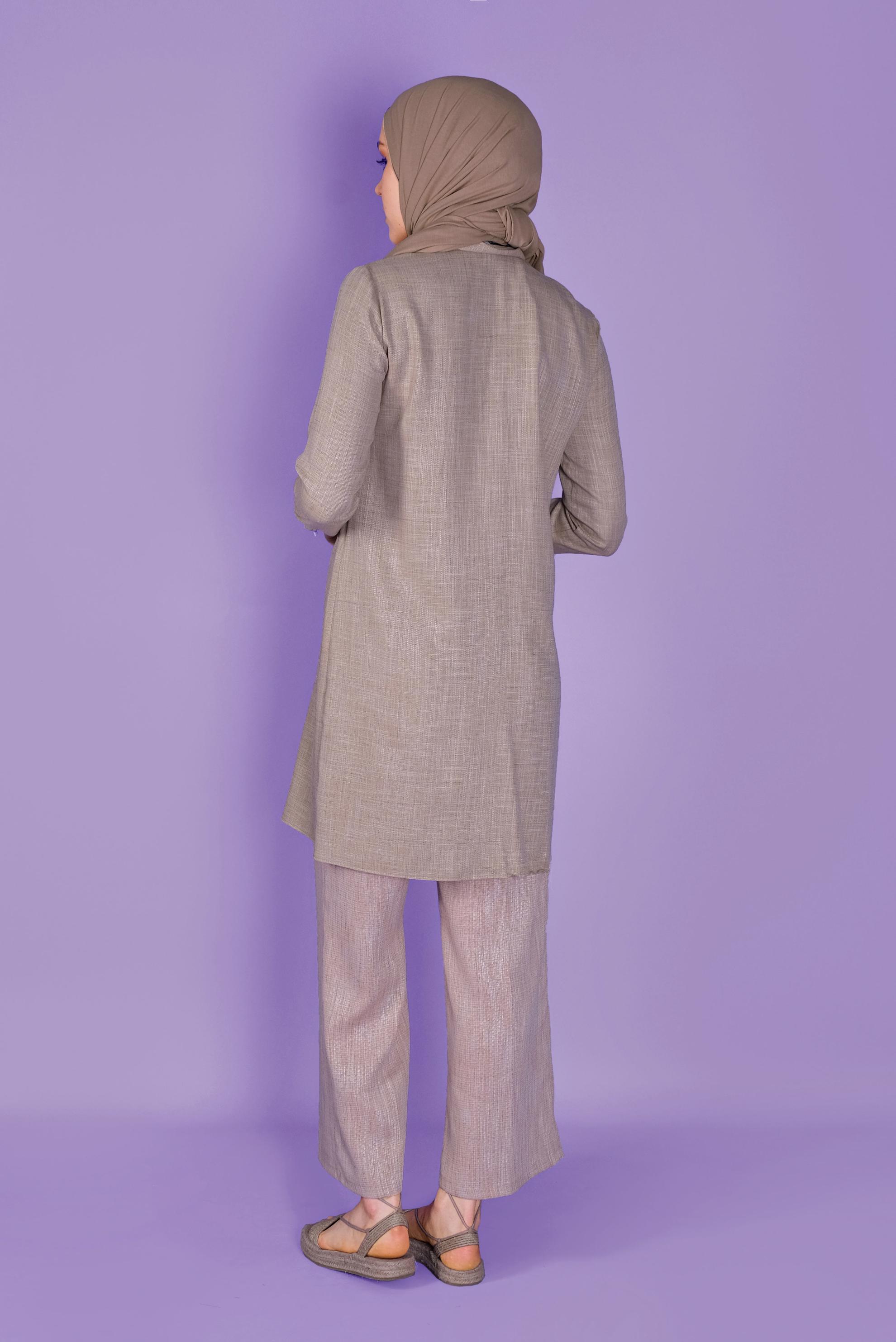 Tesettür giyim BEJ NAKIŞLI DÜĞMELİ TUNİK 41366 