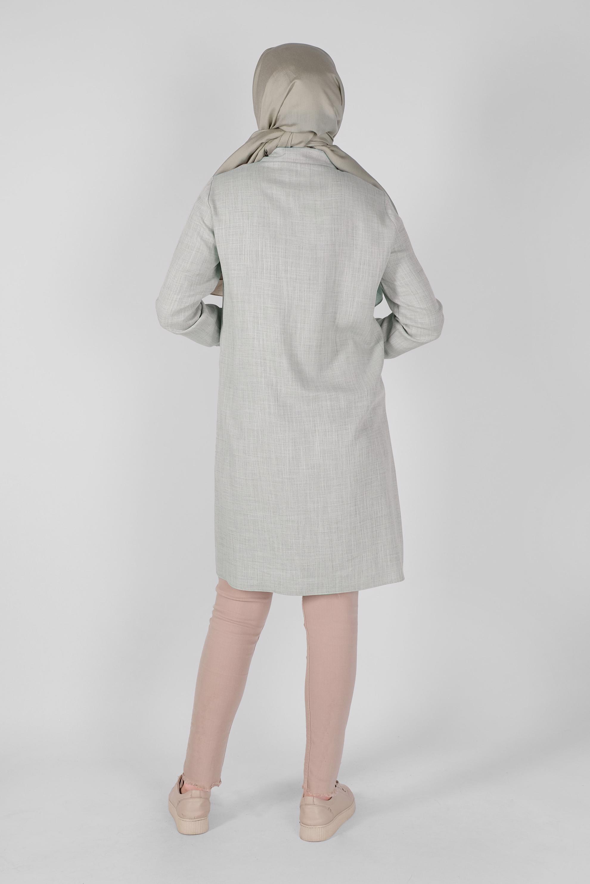 Tesettür giyim GÜMÜŞ NAKIŞLI DÜĞMELİ TUNİK 41366 