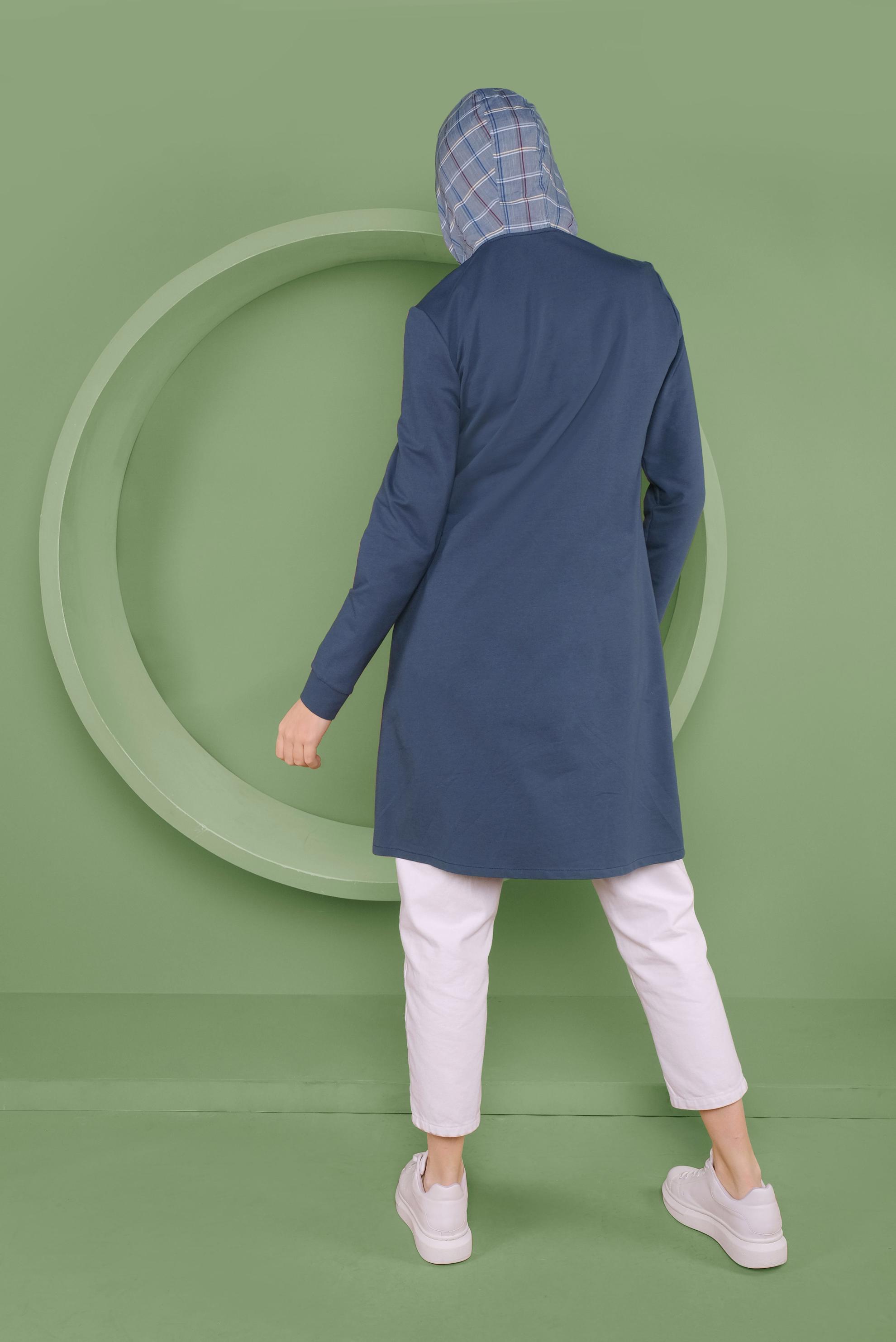 Tesettür giyim LACİVERT EKOSE DETAYLI KAPÜŞONLU TUNİK 41367