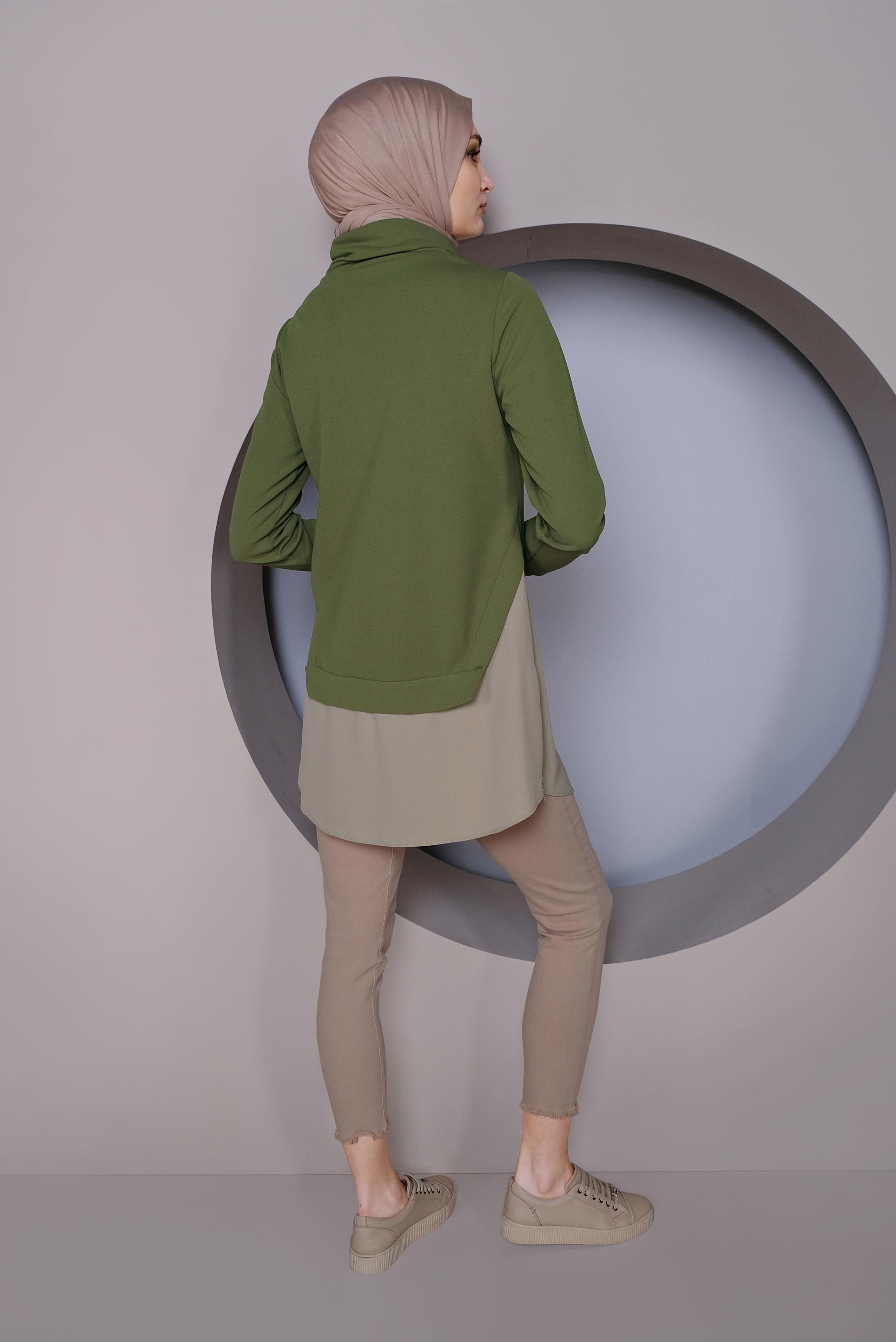 Tesettür giyim YEŞİL PARÇA DETAYLI YAKASI BOĞAZLI TUNİK 41368