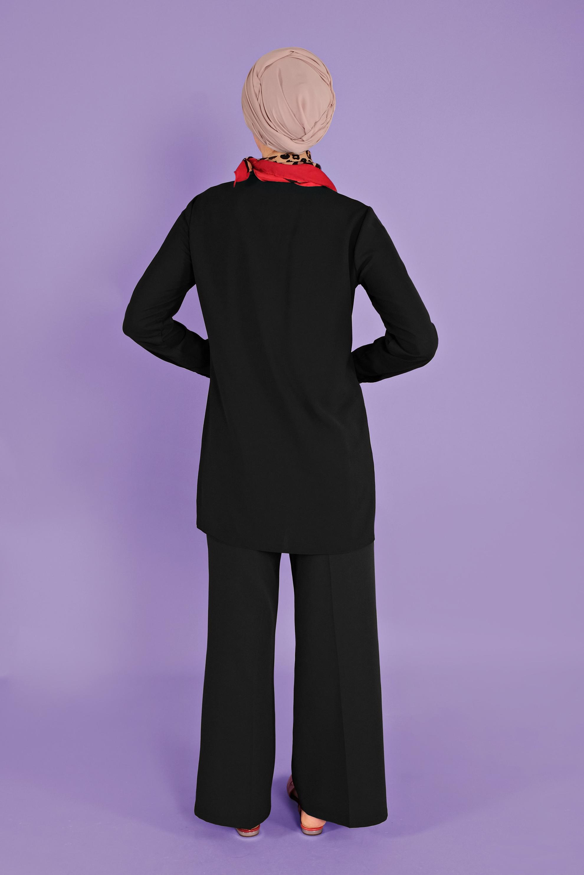 Tesettür giyim SİYAH CEPLİ DÜĞMELİ TUNİK 41372