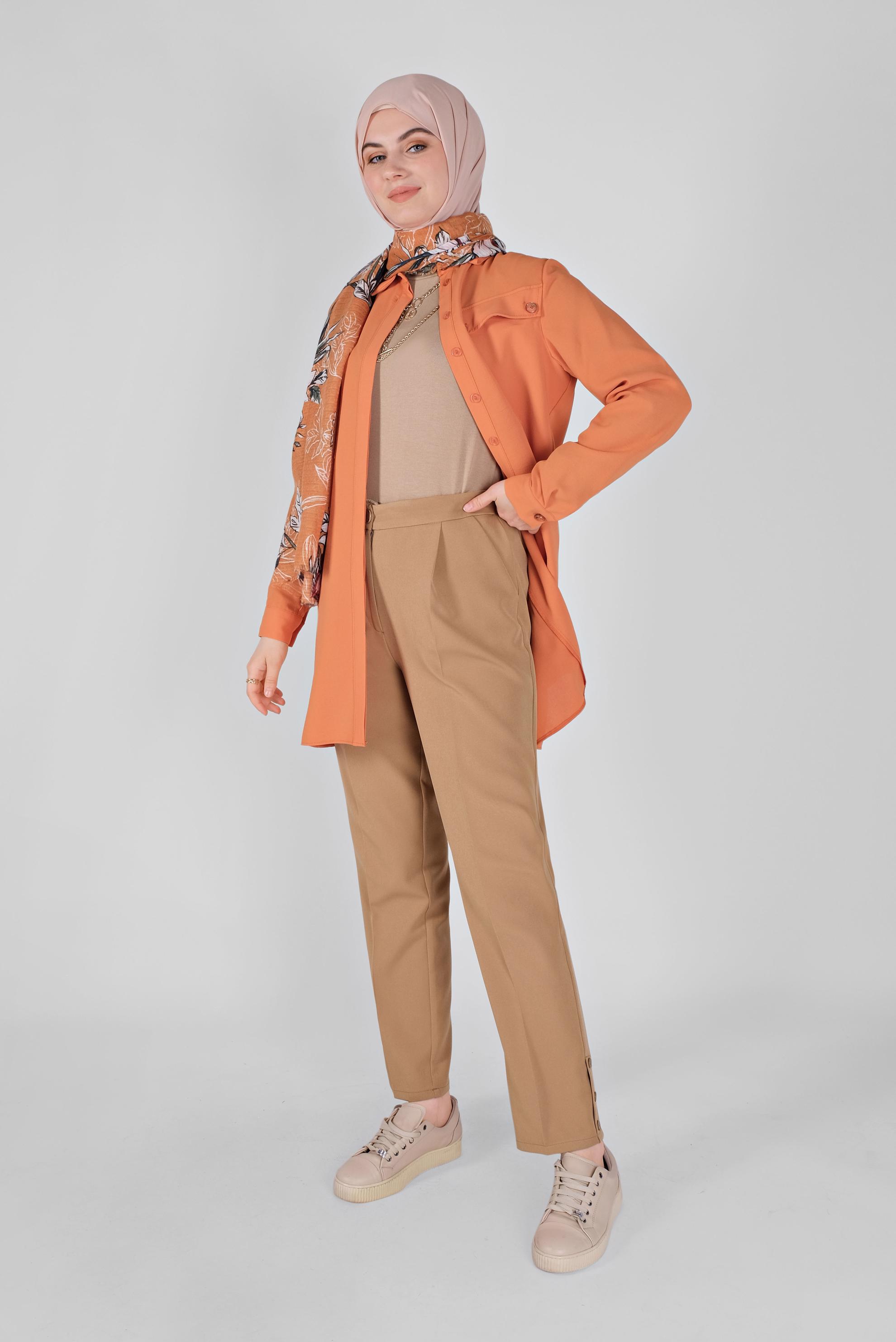 Tesettür giyim TURUNCU CEPLİ DÜĞMELİ TUNİK 41372