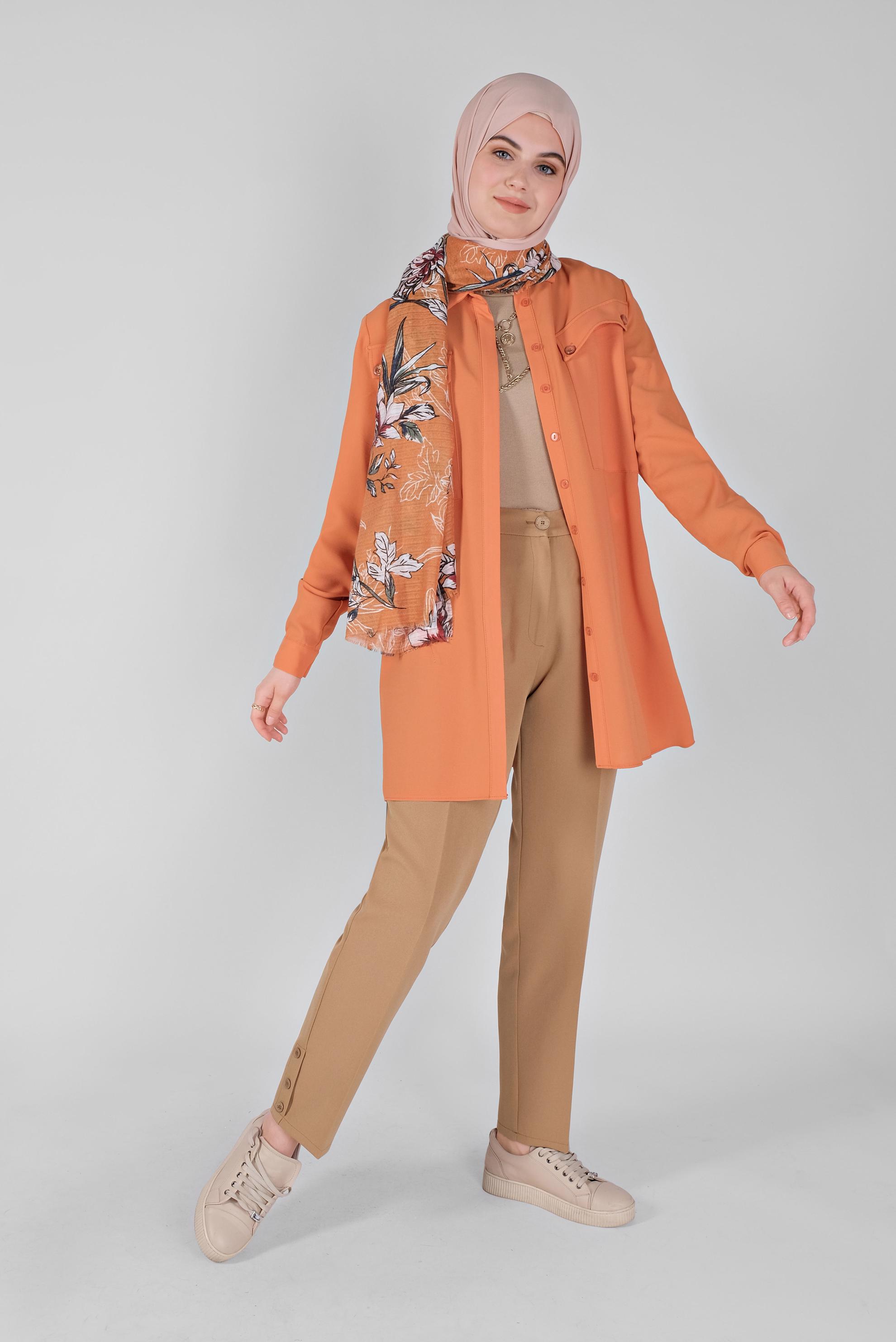 Tesettür giyim TURUNCU CEPLİ DÜĞMELİ TUNİK 41372
